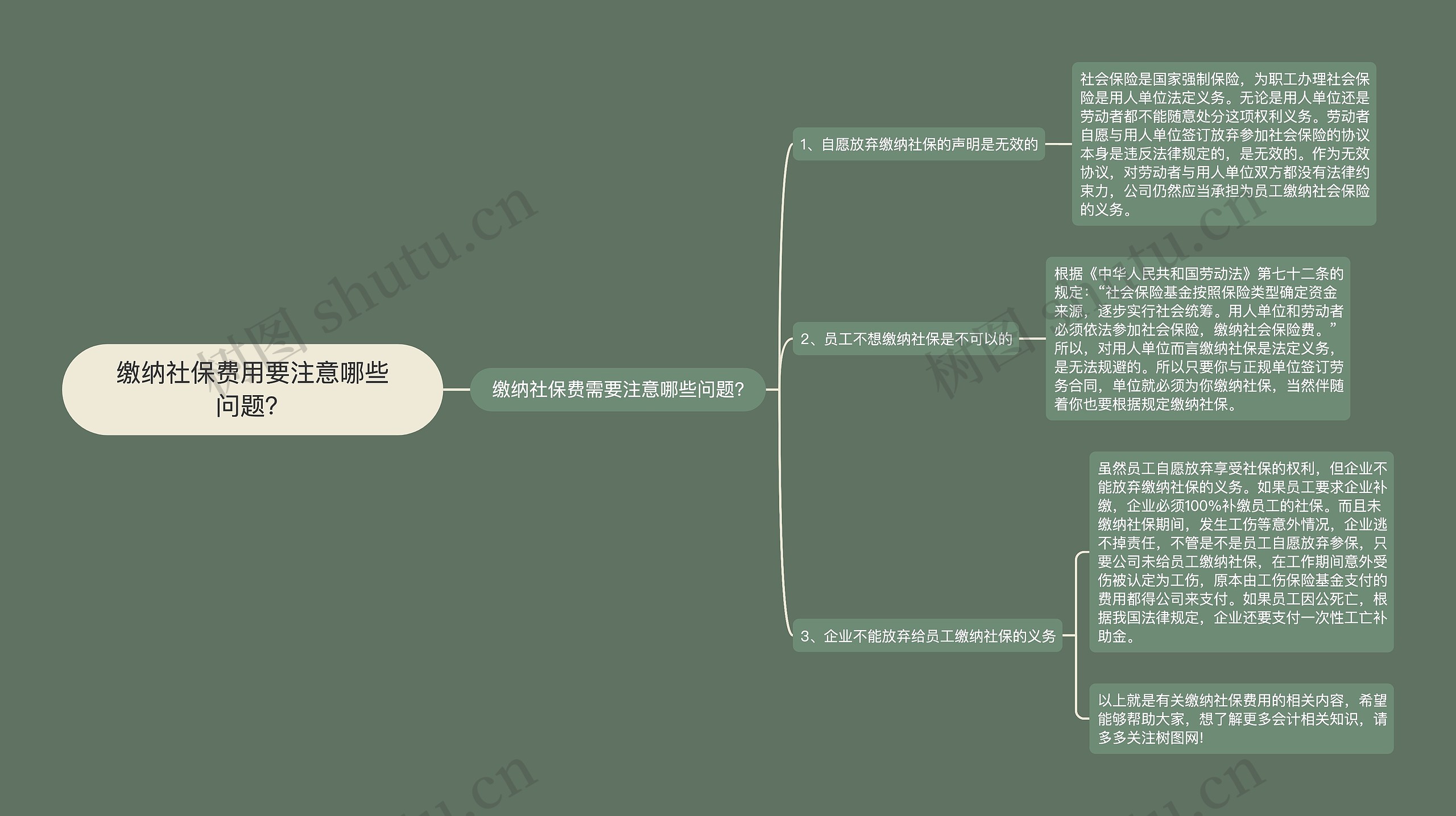 缴纳社保费用要注意哪些问题？思维导图