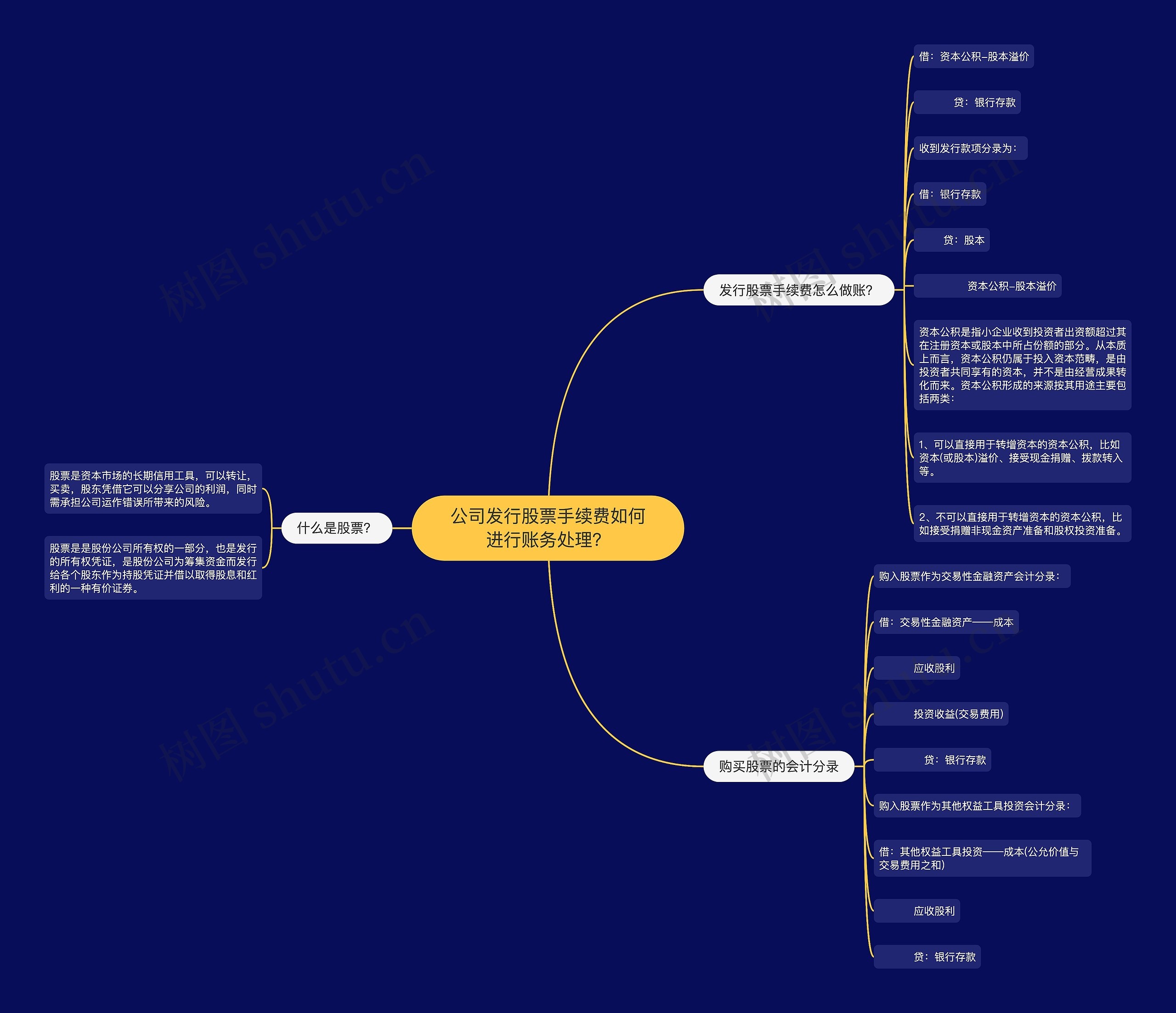 公司发行股票手续费如何进行账务处理？思维导图