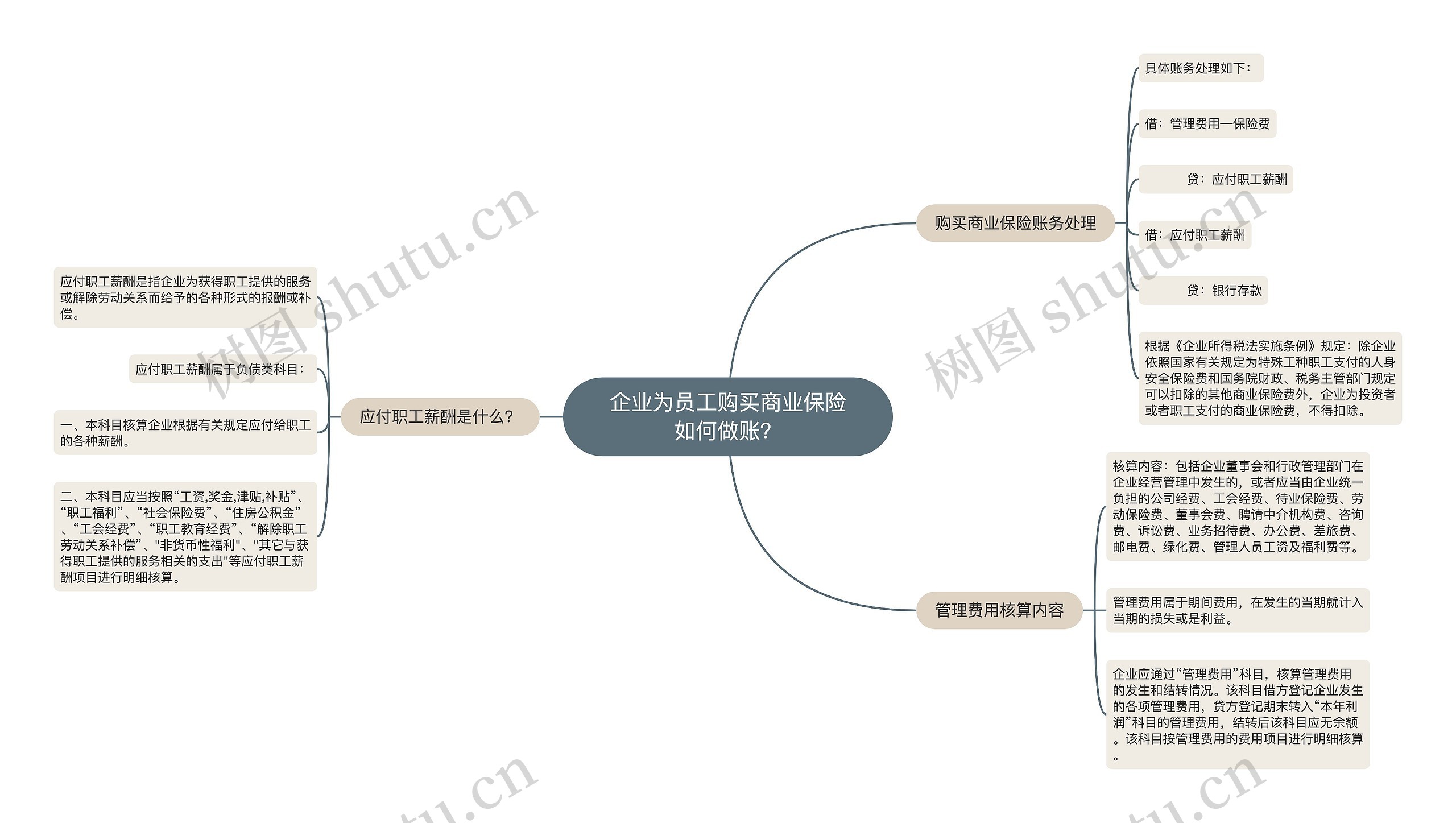 企业为员工购买商业保险如何做账？思维导图