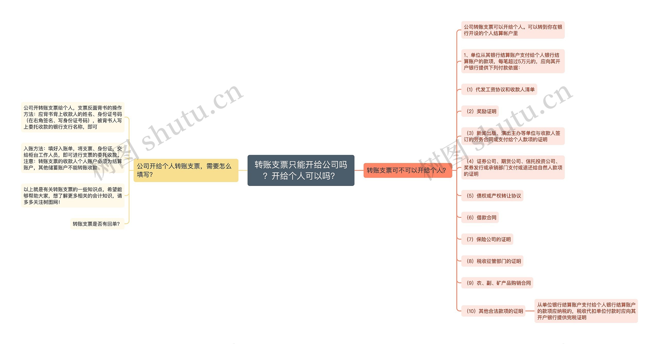 转账支票只能开给公司吗？开给个人可以吗？思维导图