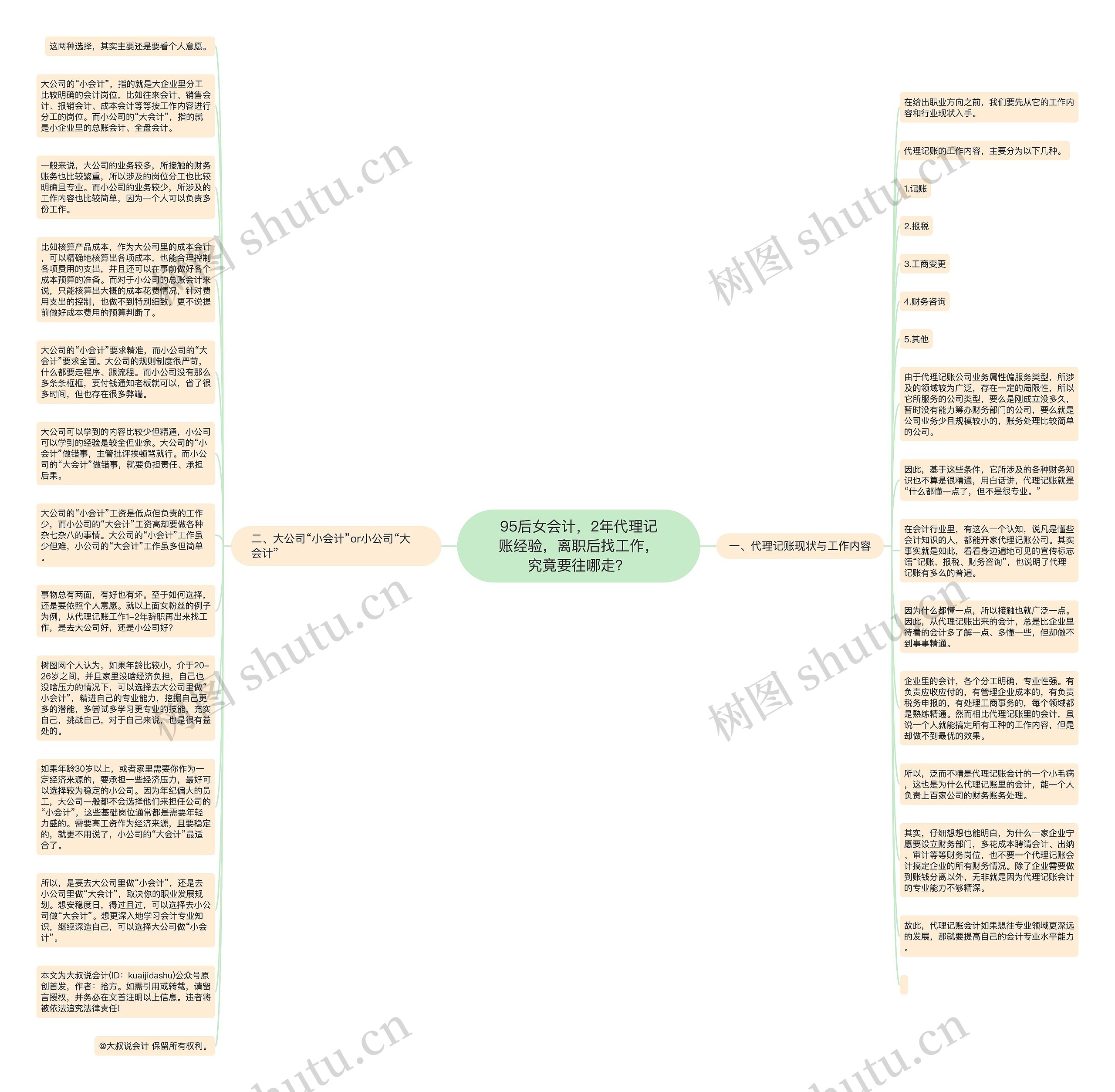 95后女会计，2年代理记账经验，离职后找工作，究竟要往哪走？思维导图
