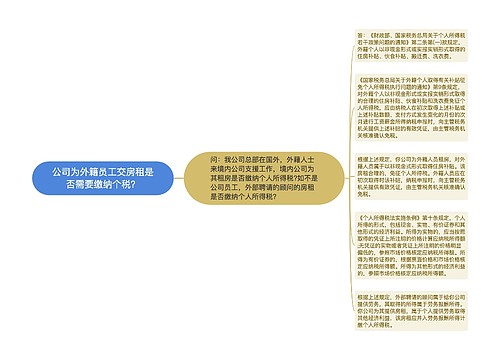 公司为外籍员工交房租是否需要缴纳个税？