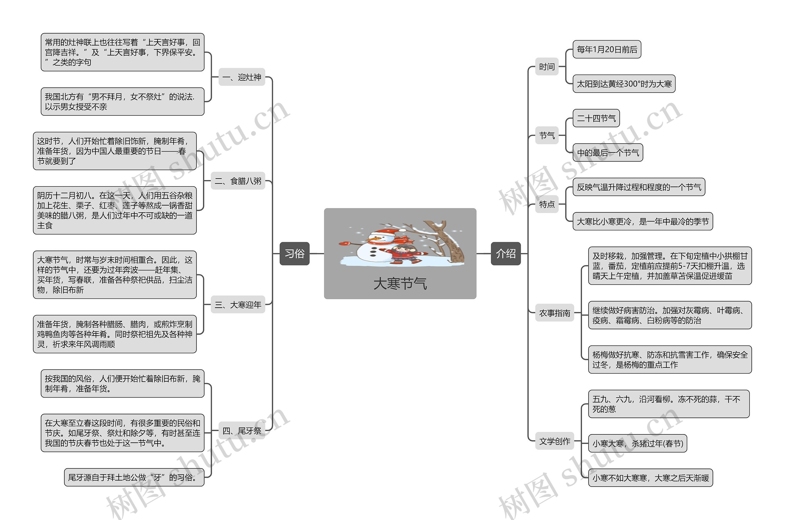 大寒节气百科知识思维导图