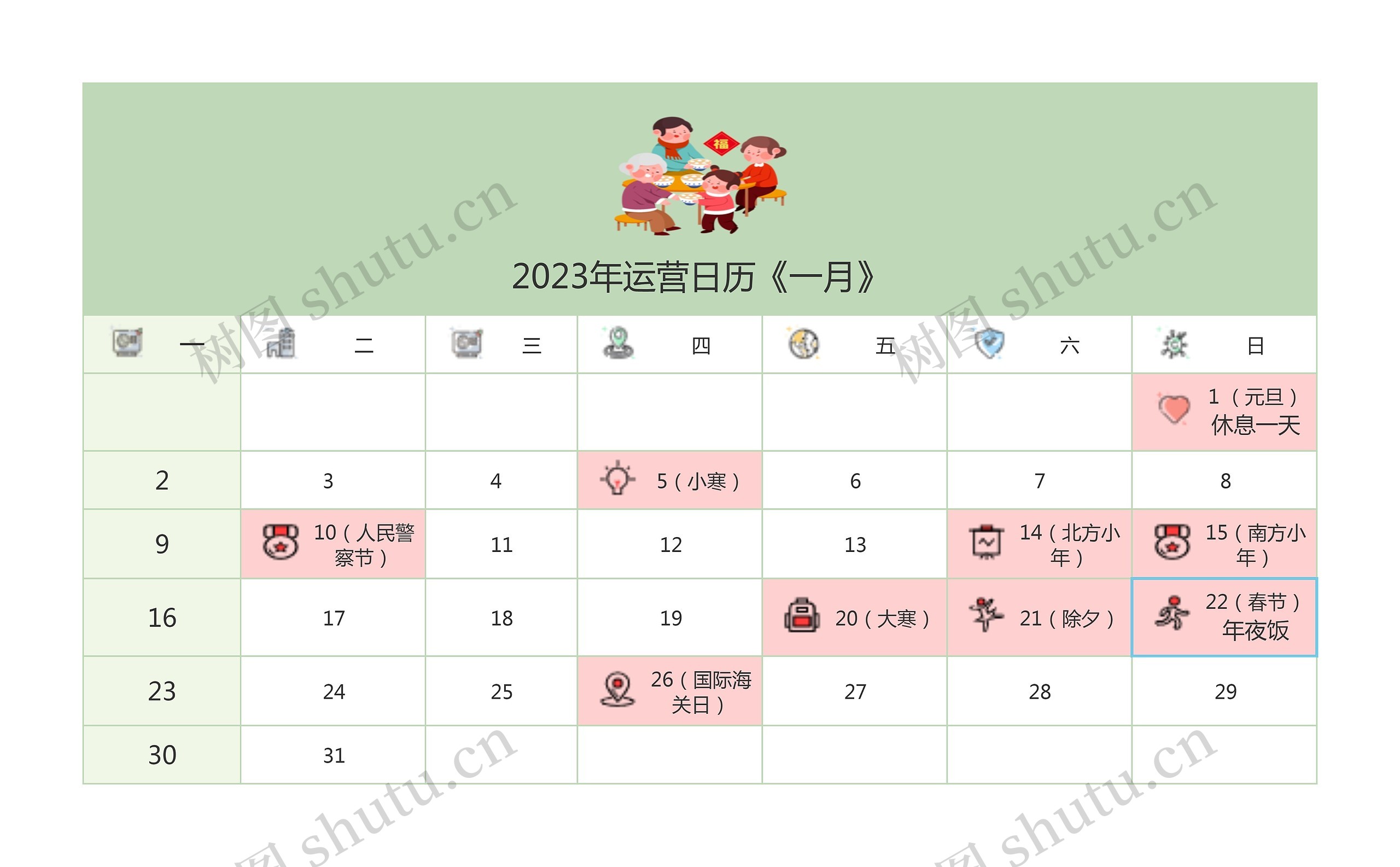 2023年运营日历《一月》思维导图