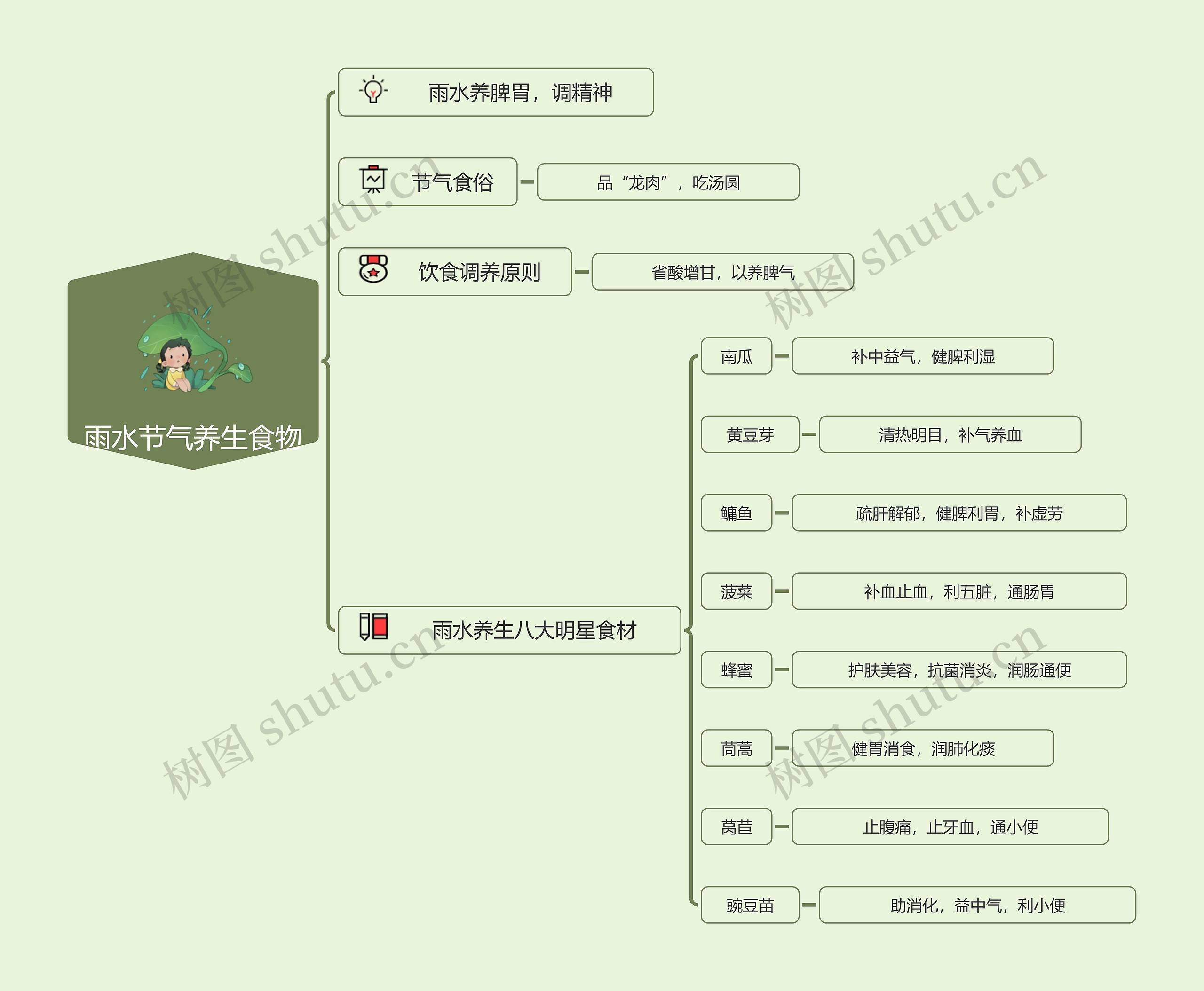 雨水节气养生食物思维导图