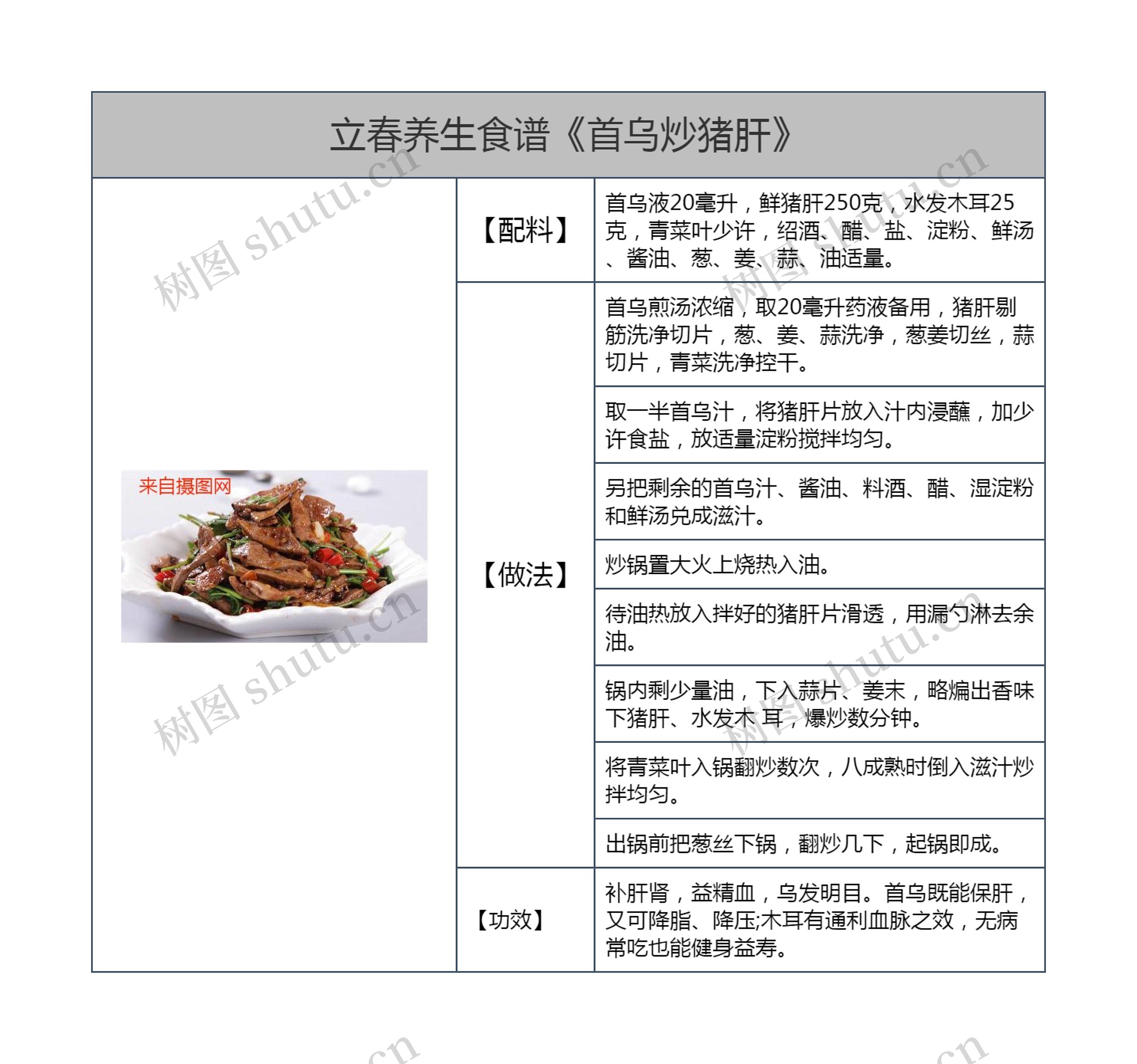 立春养生食谱《首乌炒猪肝》