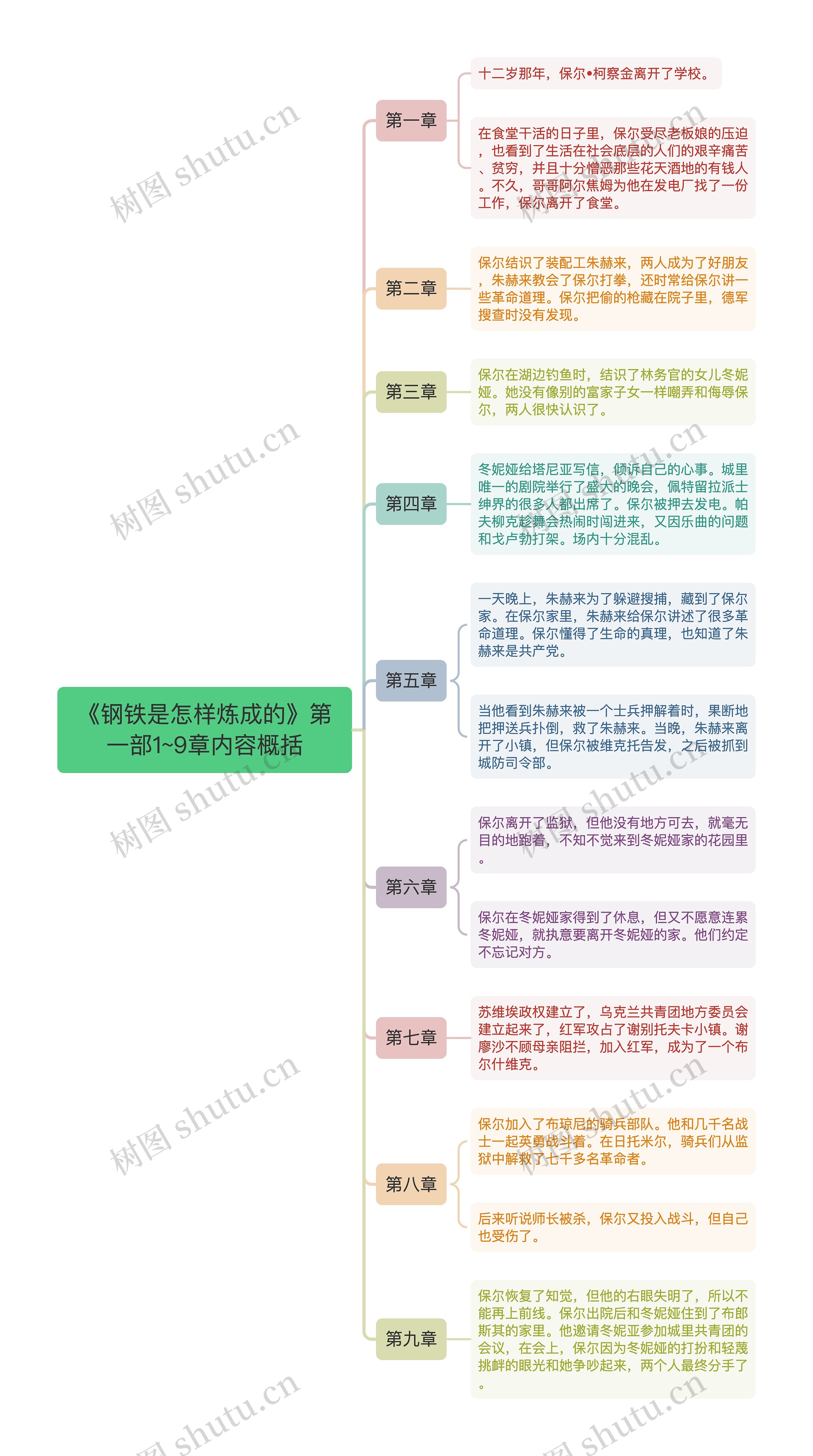 《钢铁是怎样炼成的》第一部1~9章内容概括思维导图