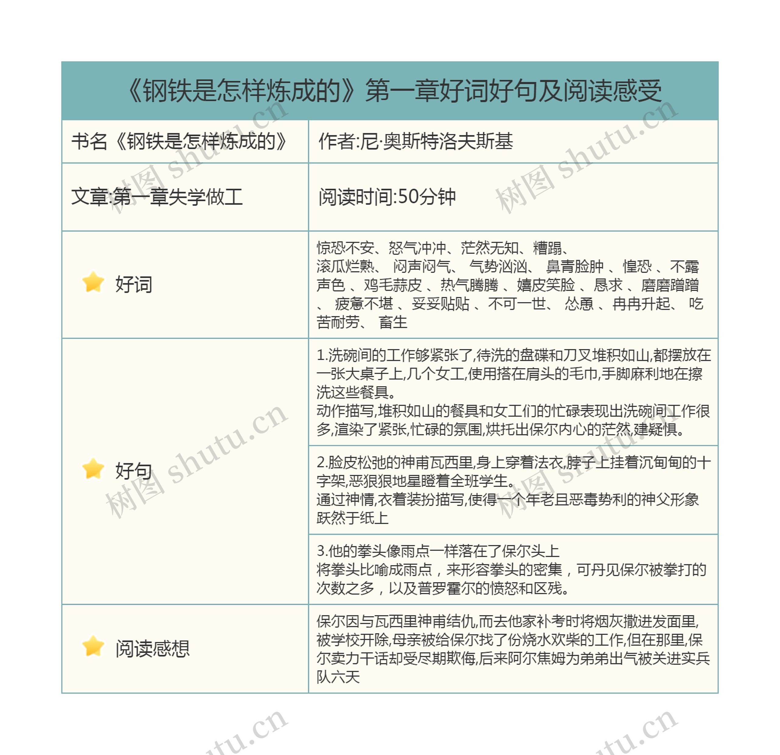 《钢铁是怎样炼成的》第一章好词好句及阅读感受