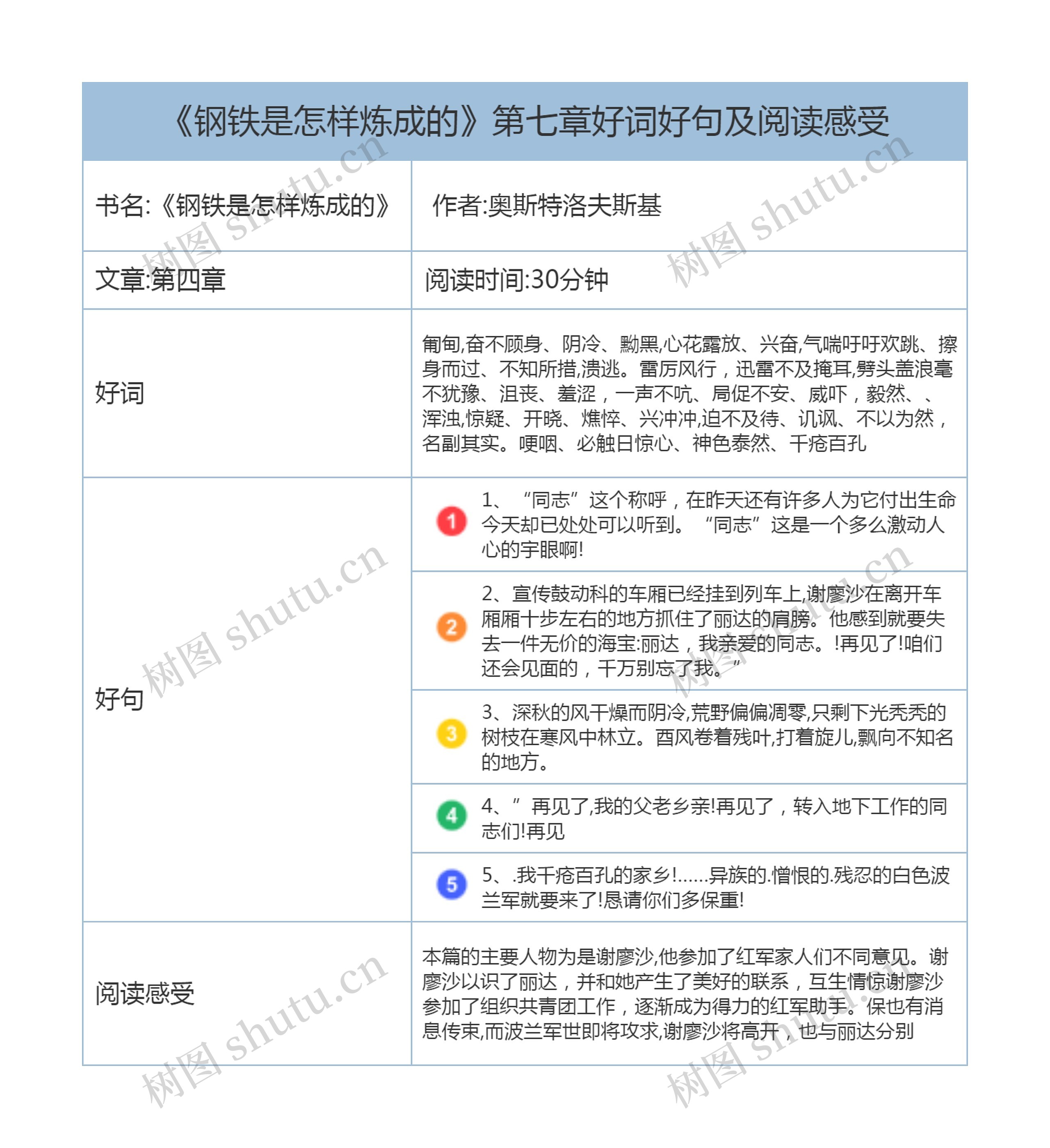 《钢铁是怎样炼成的》第七章好词好句及阅读感受