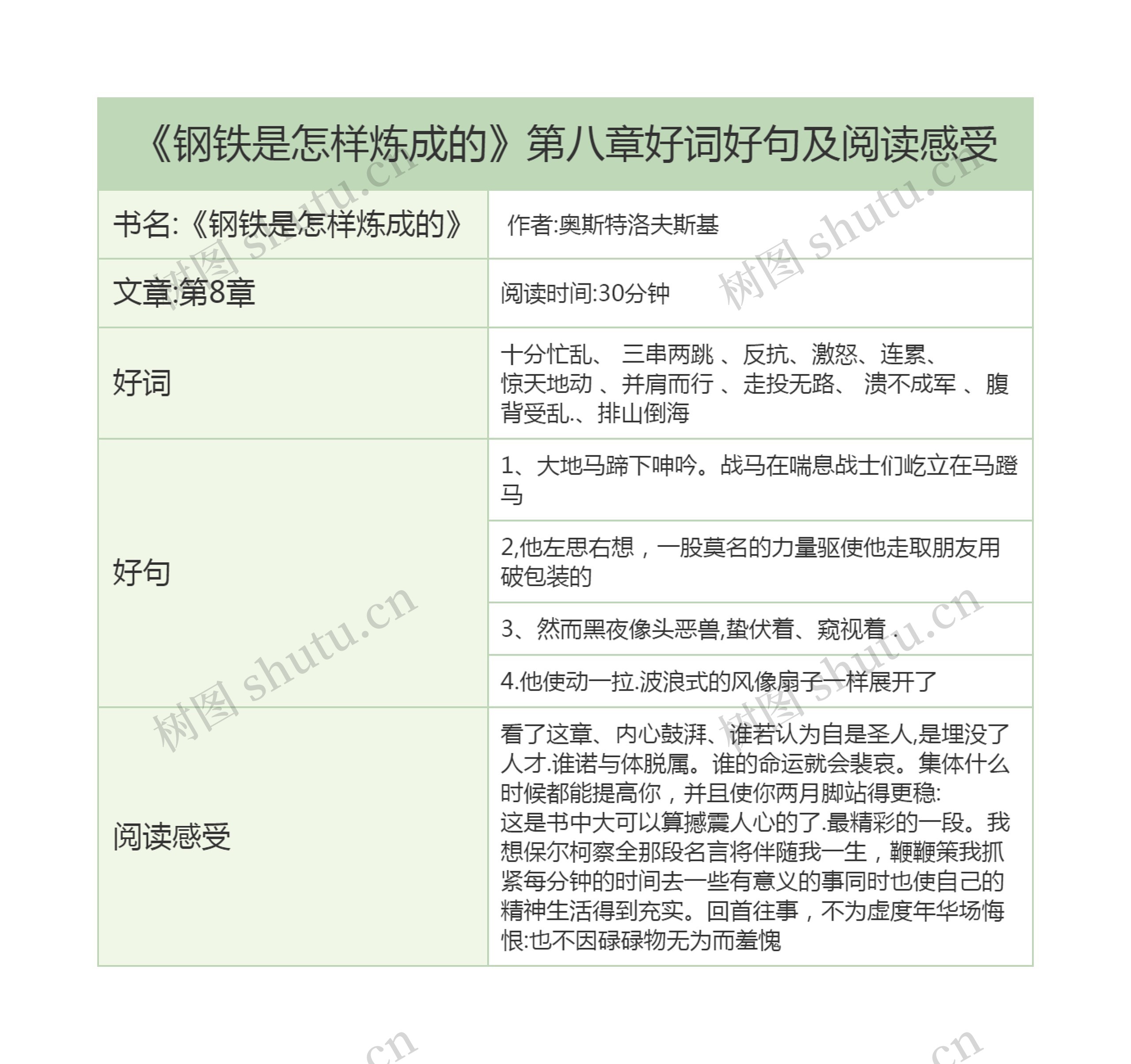 《钢铁是怎样炼成的》第八章好词好句及阅读感受