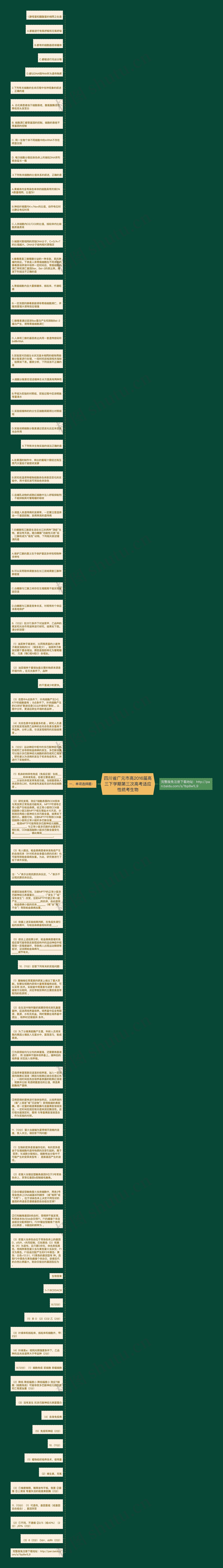 四川省广元市高2016届高三下学期第三次高考适应性统考生物