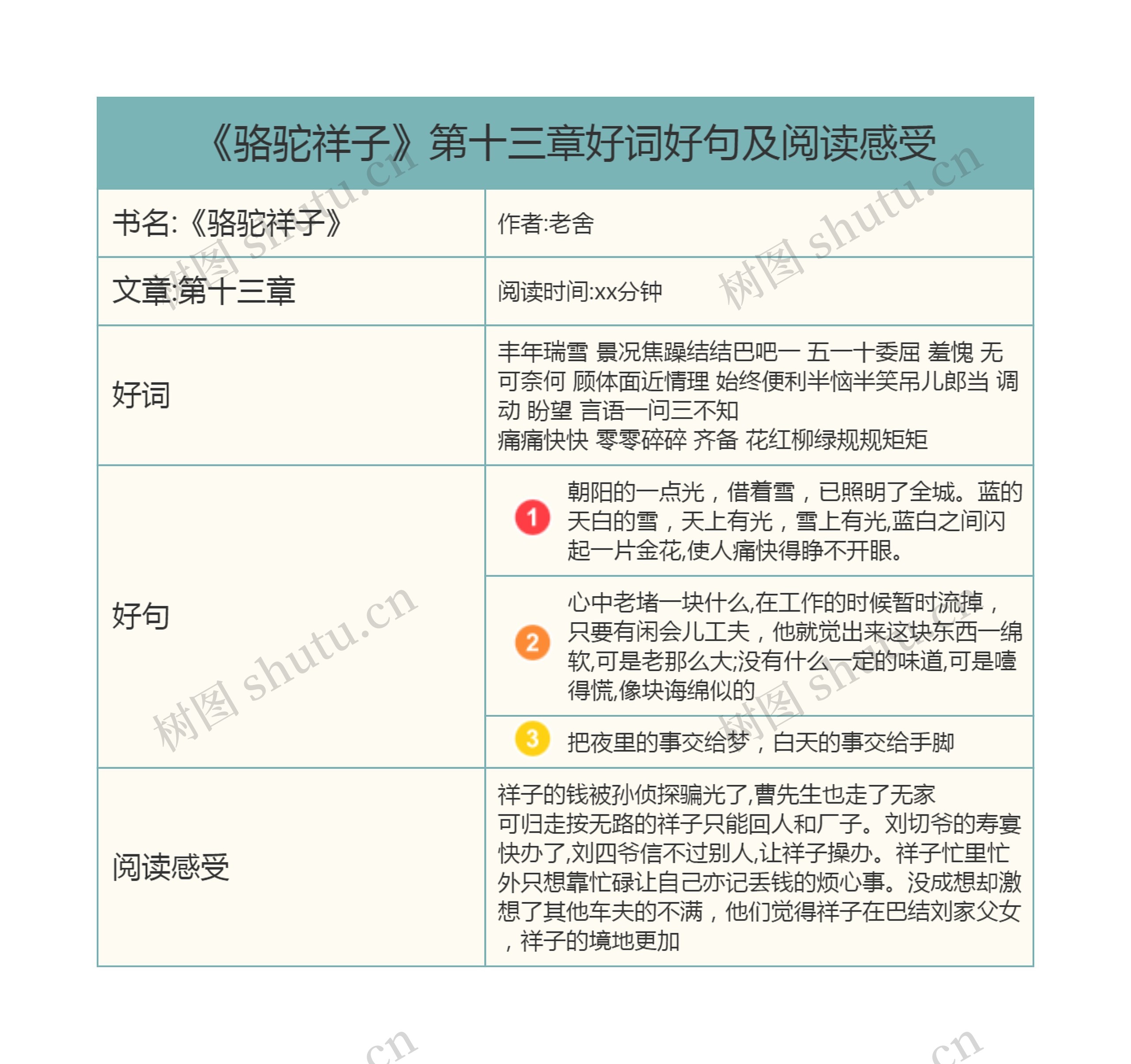 《骆驼祥子》第十三章好词好句及阅读感受
