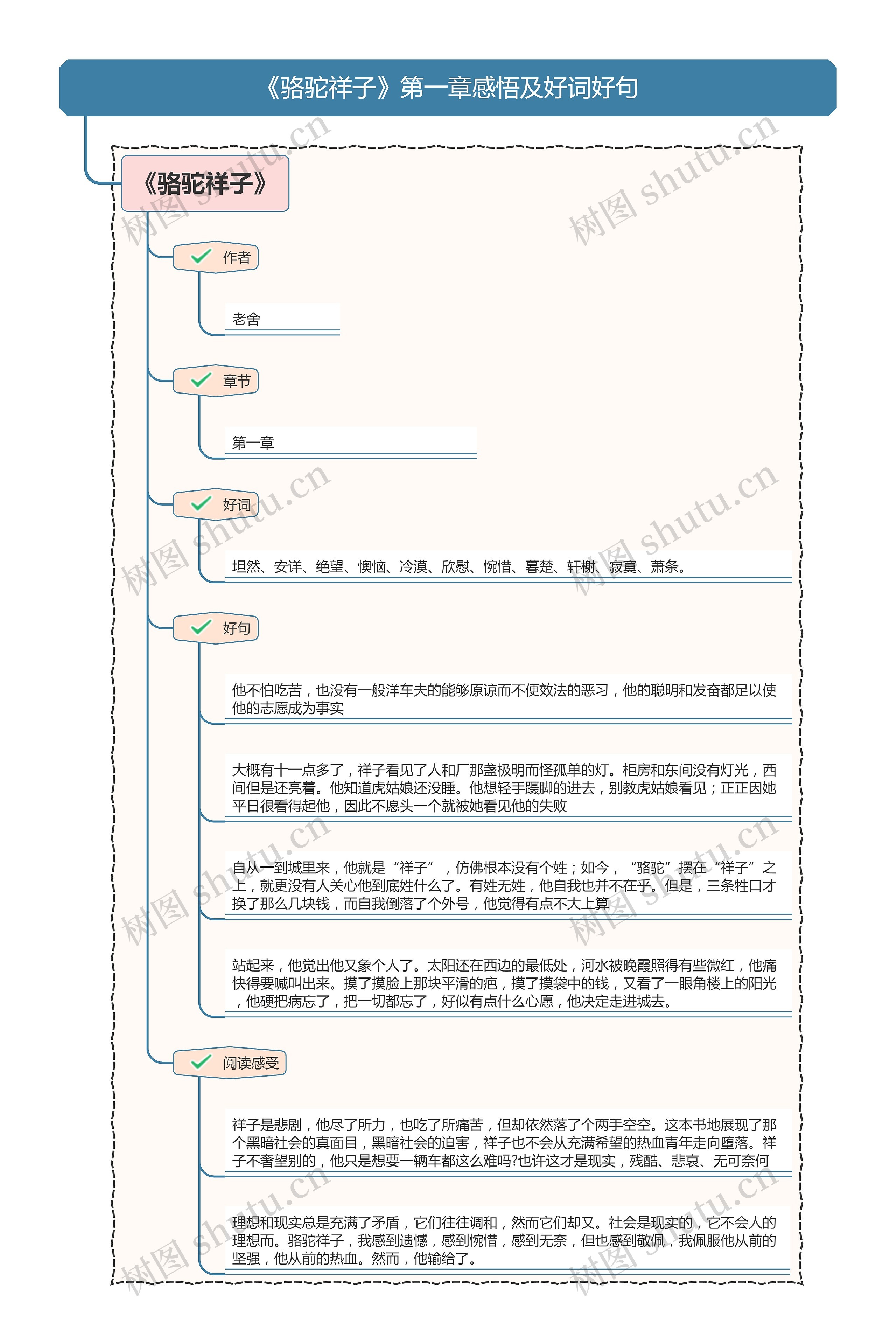 《骆驼祥子》第一章感悟及好词好句思维导图