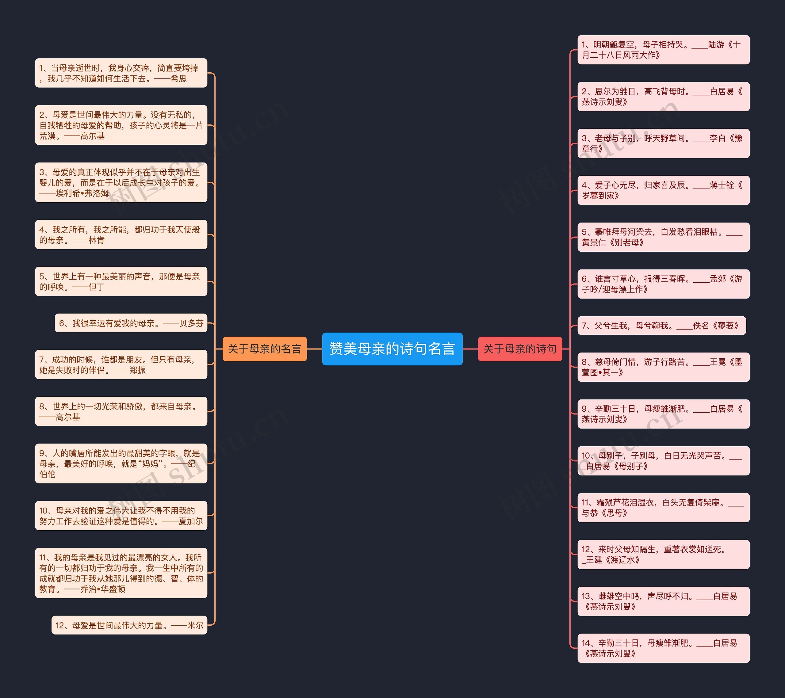 赞美母亲的诗句名言思维导图