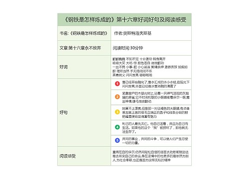 《钢铁是怎样炼成的》第十六章好词好句及阅读感受