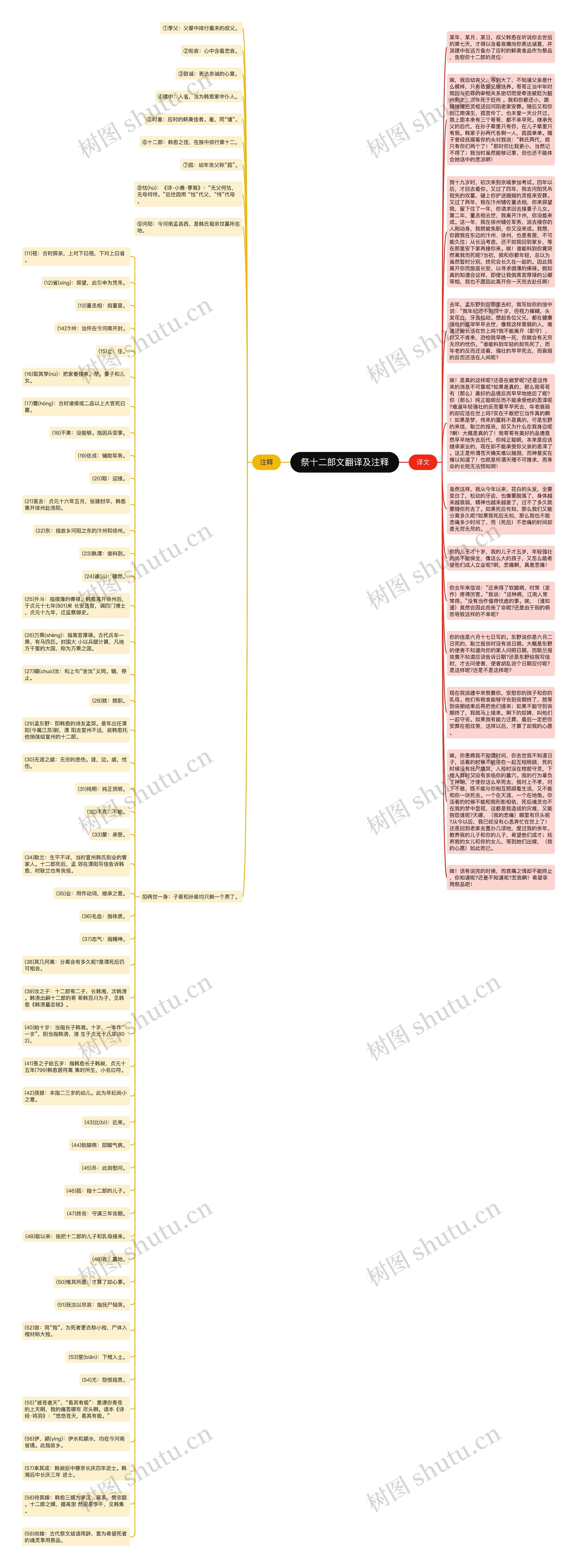 祭十二郎文翻译及注释思维导图