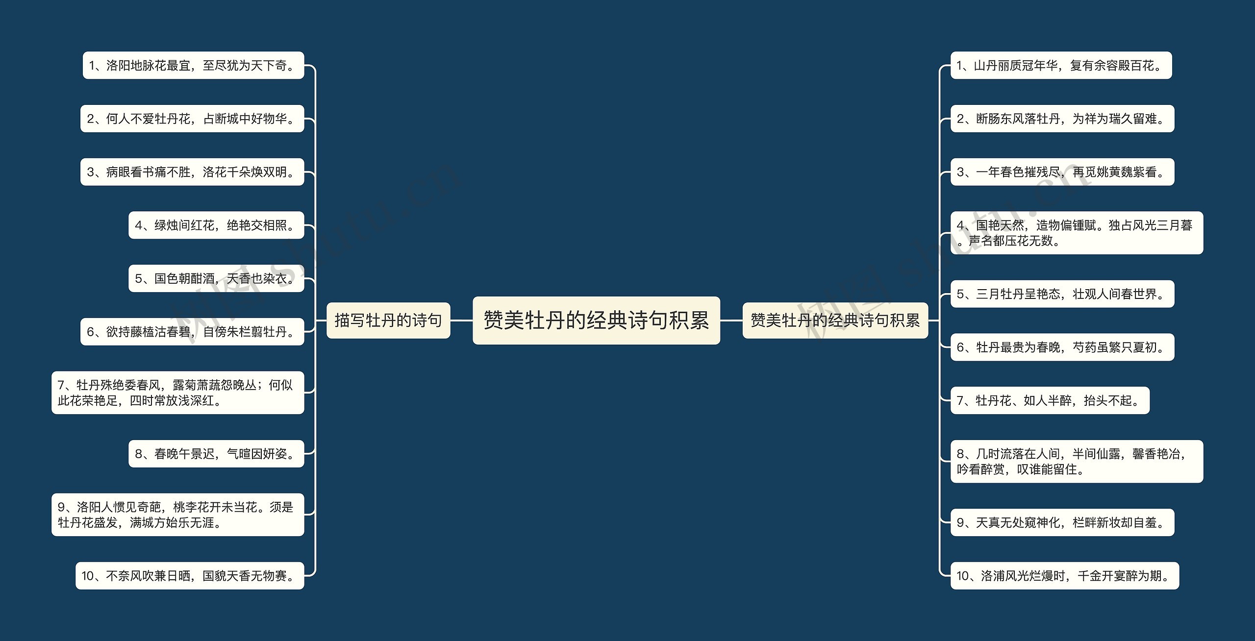 赞美牡丹的经典诗句积累思维导图