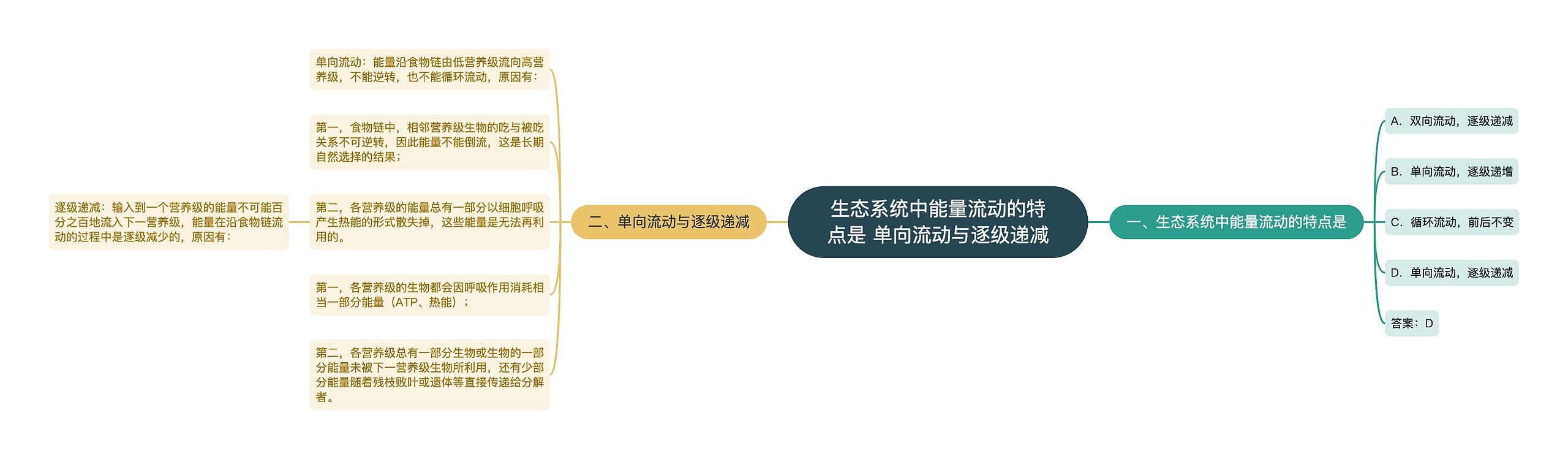 生态系统中能量流动的特点是 单向流动与逐级递减思维导图高清图 生态系统中能量流动的特点是 单向流动与逐级递减思维导图