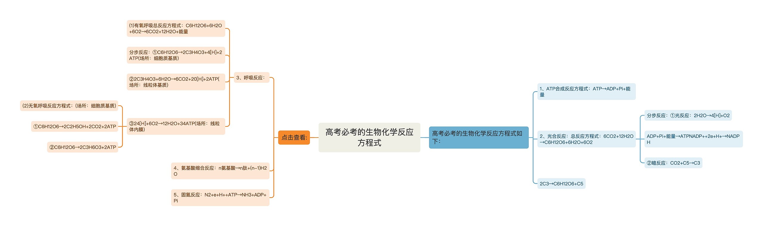 高考必考的生物化学反应方程式思维导图