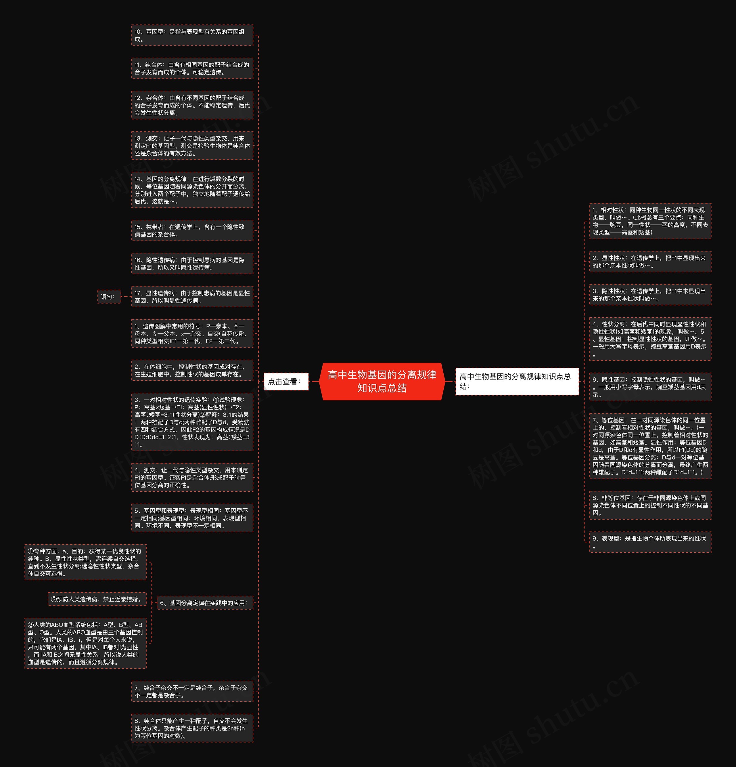 高中生物基因的分离规律知识点总结思维导图