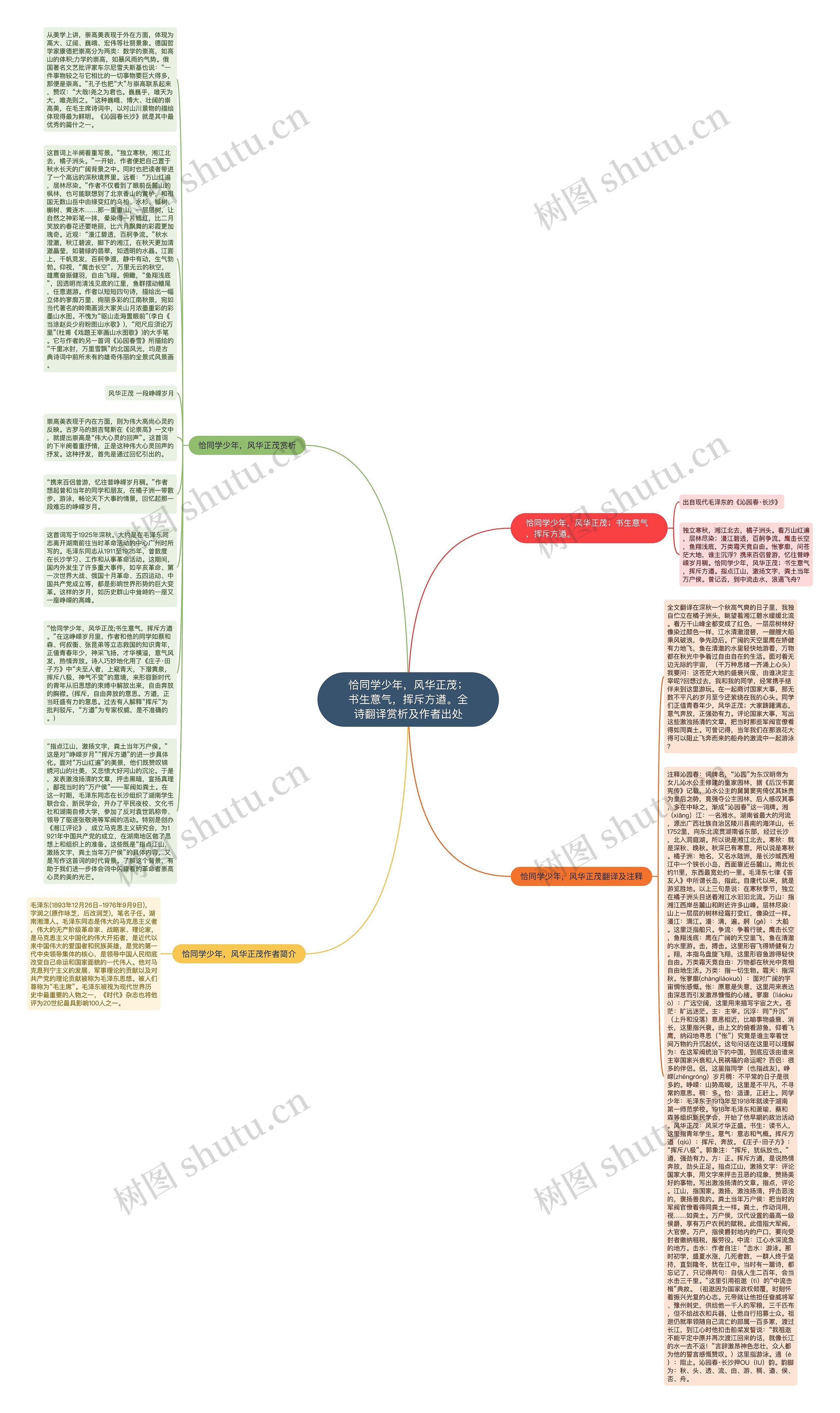 恰同学少年，风华正茂；书生意气，挥斥方遒。全诗翻译赏析及作者出处思维导图