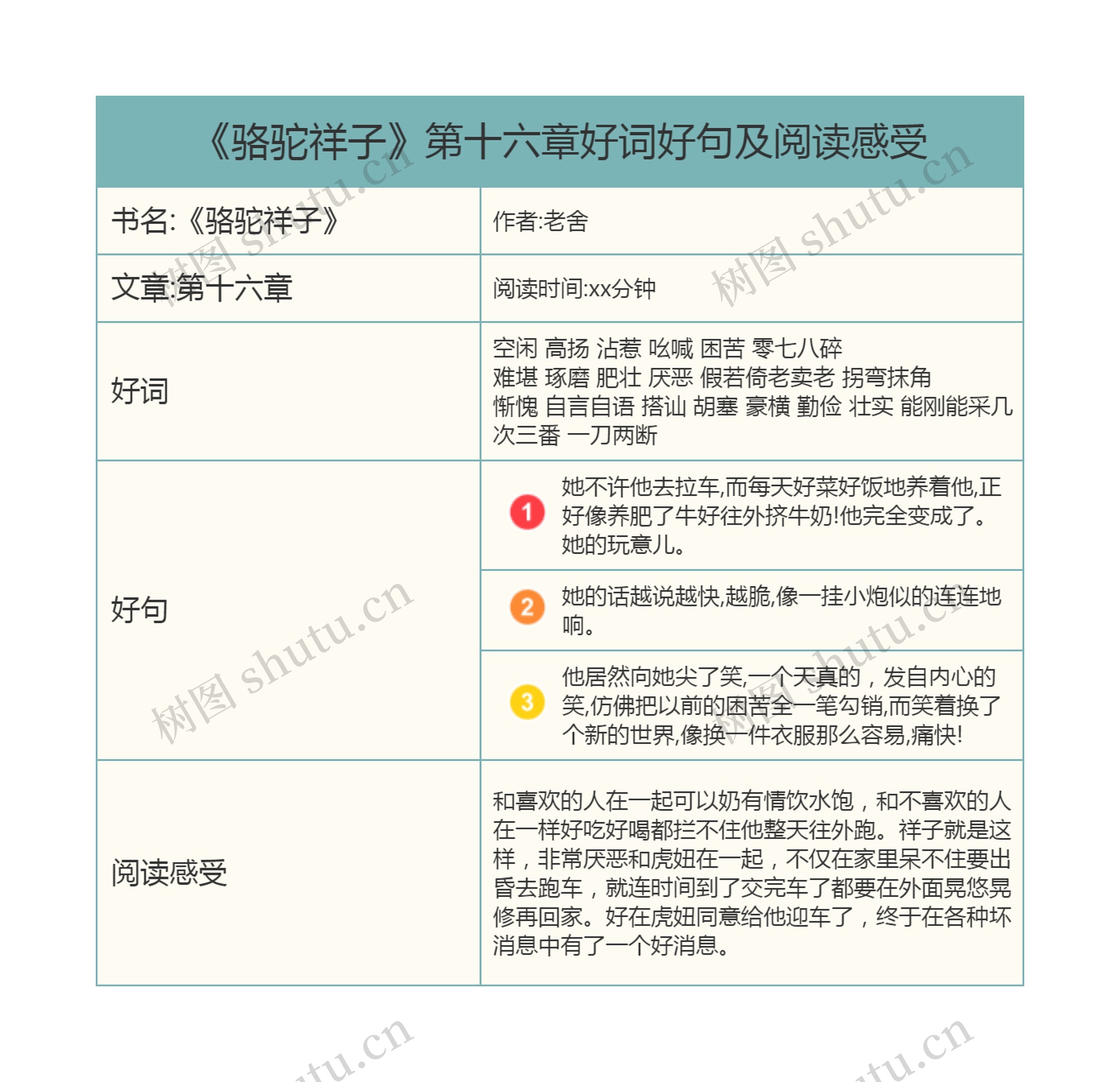 《骆驼祥子》第十六章好词好句及阅读感受