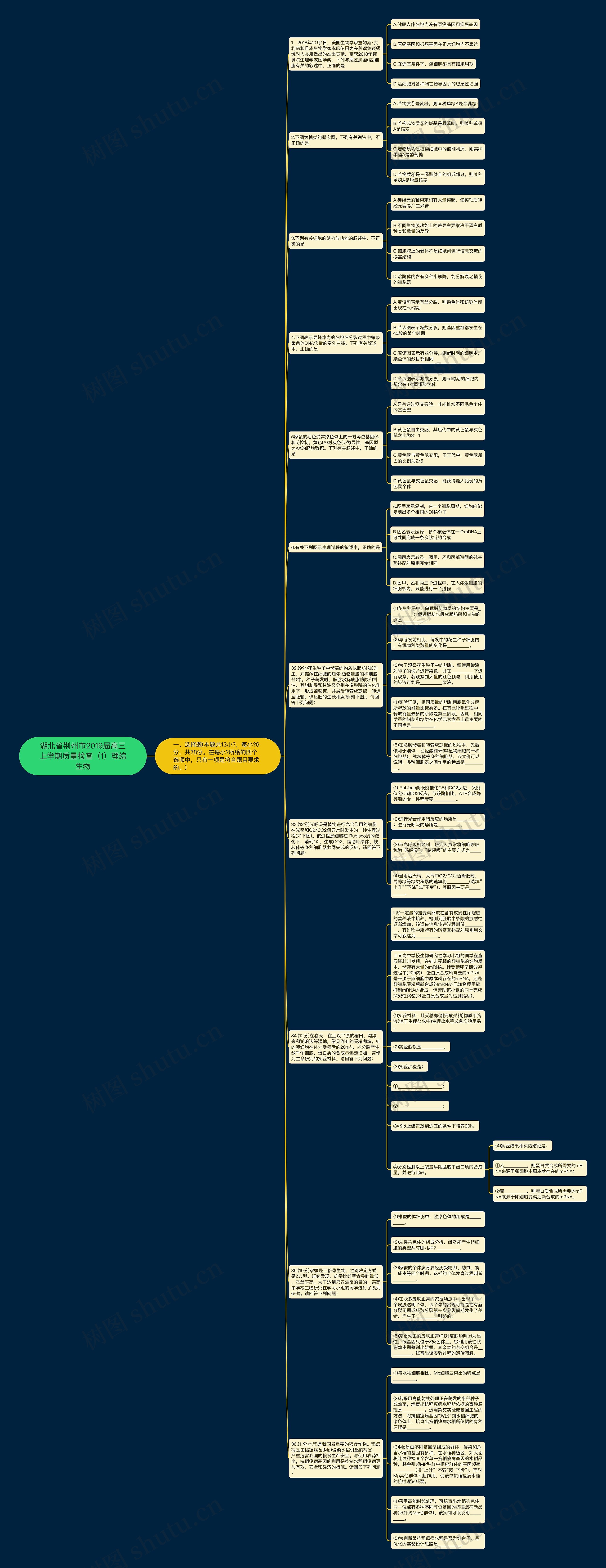 湖北省荆州市2019届高三上学期质量检查（1）理综生物思维导图