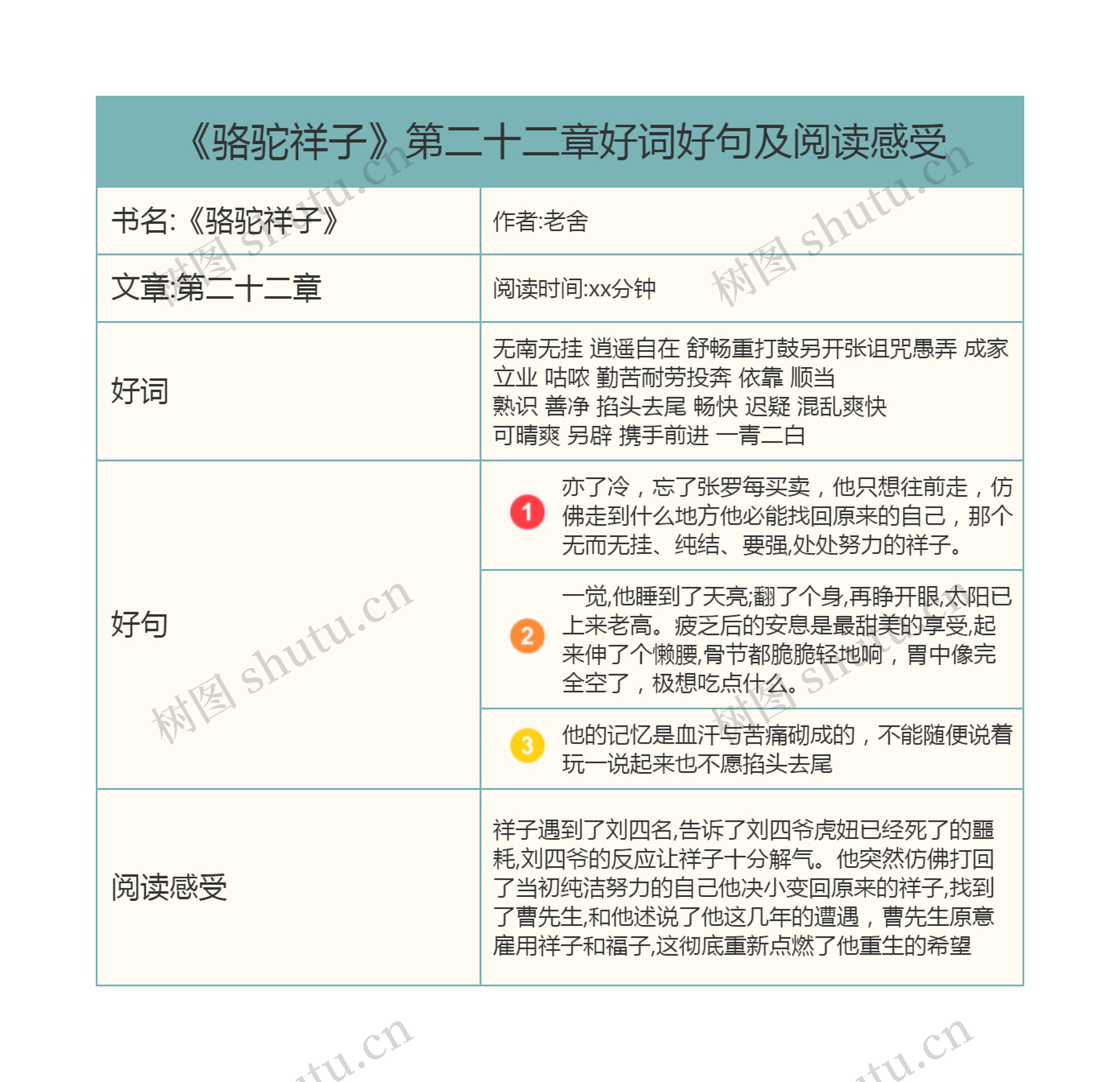 《骆驼祥子》第二十二章好词好句及阅读感受