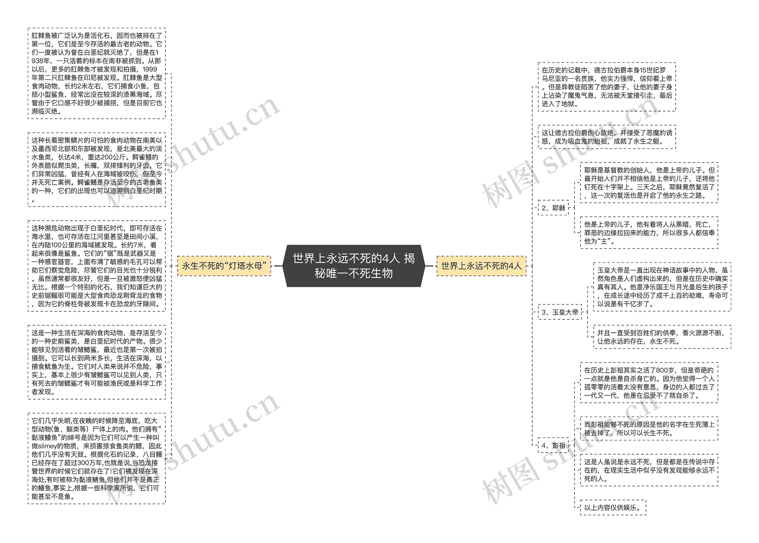 世界上永远不死的4人 揭秘唯一不死生物思维导图