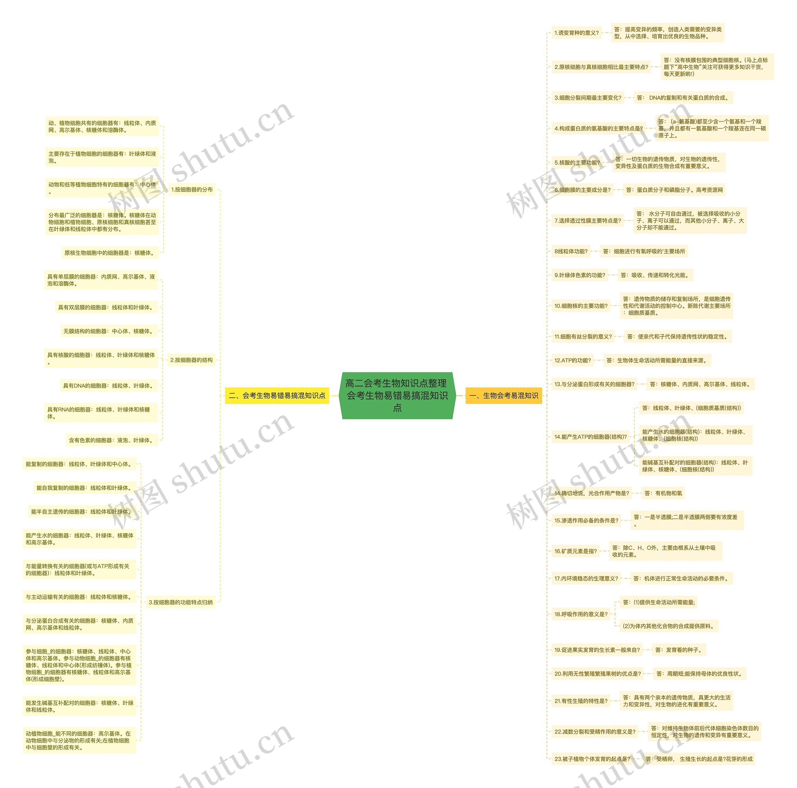 高二会考生物知识点整理 会考生物易错易搞混知识点思维导图