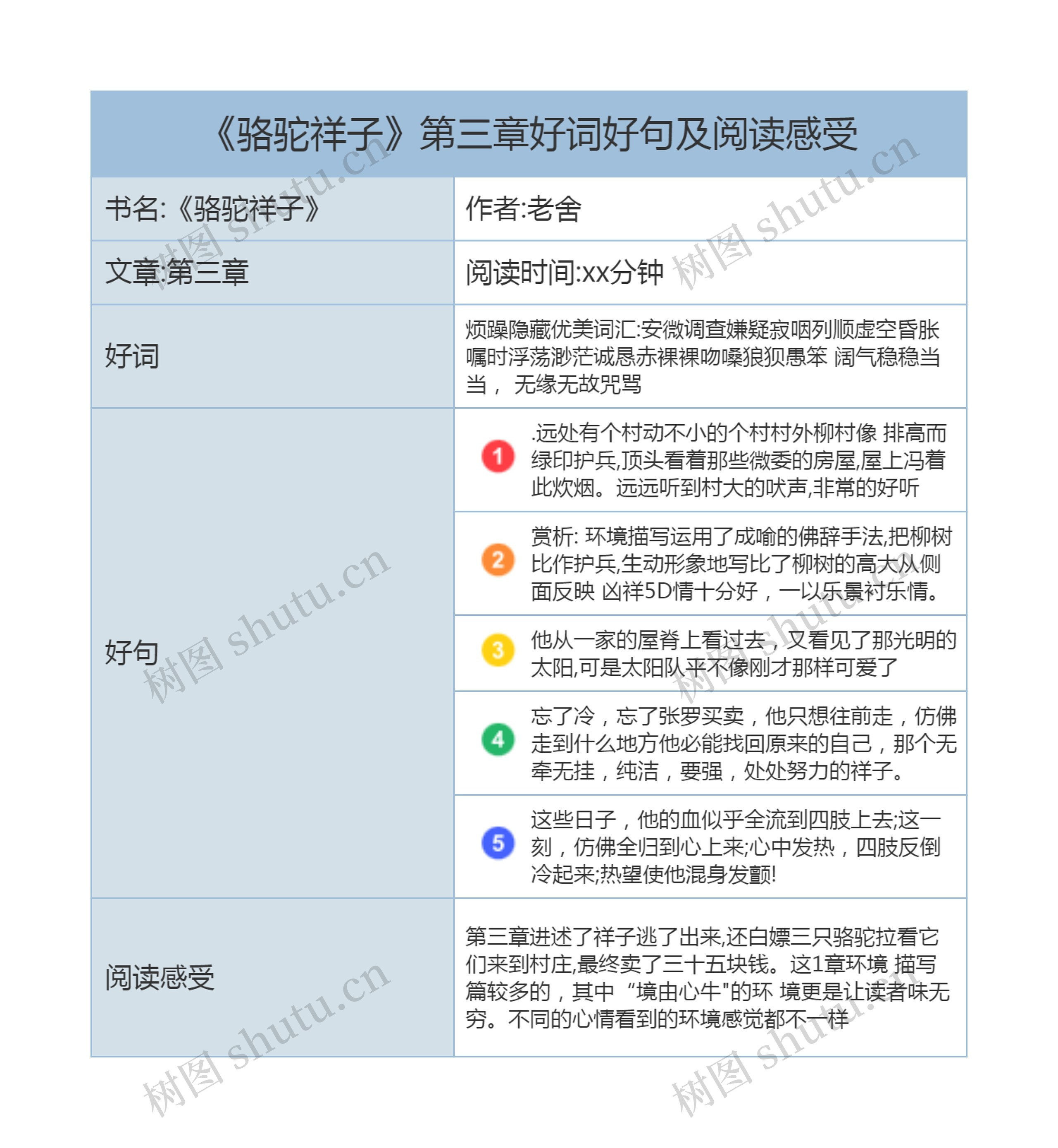 《骆驼祥子》第三章好词好句及阅读感受