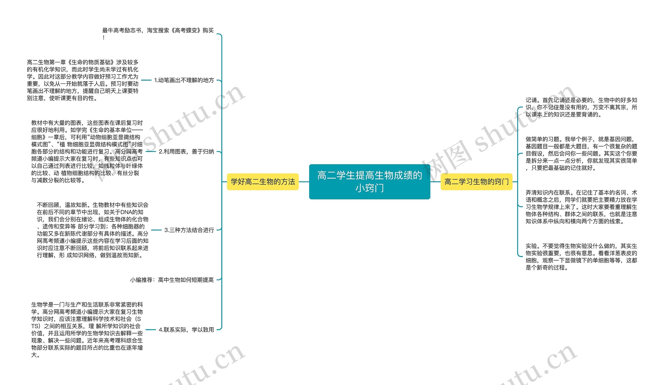 高二学生提高生物成绩的小窍门思维导图