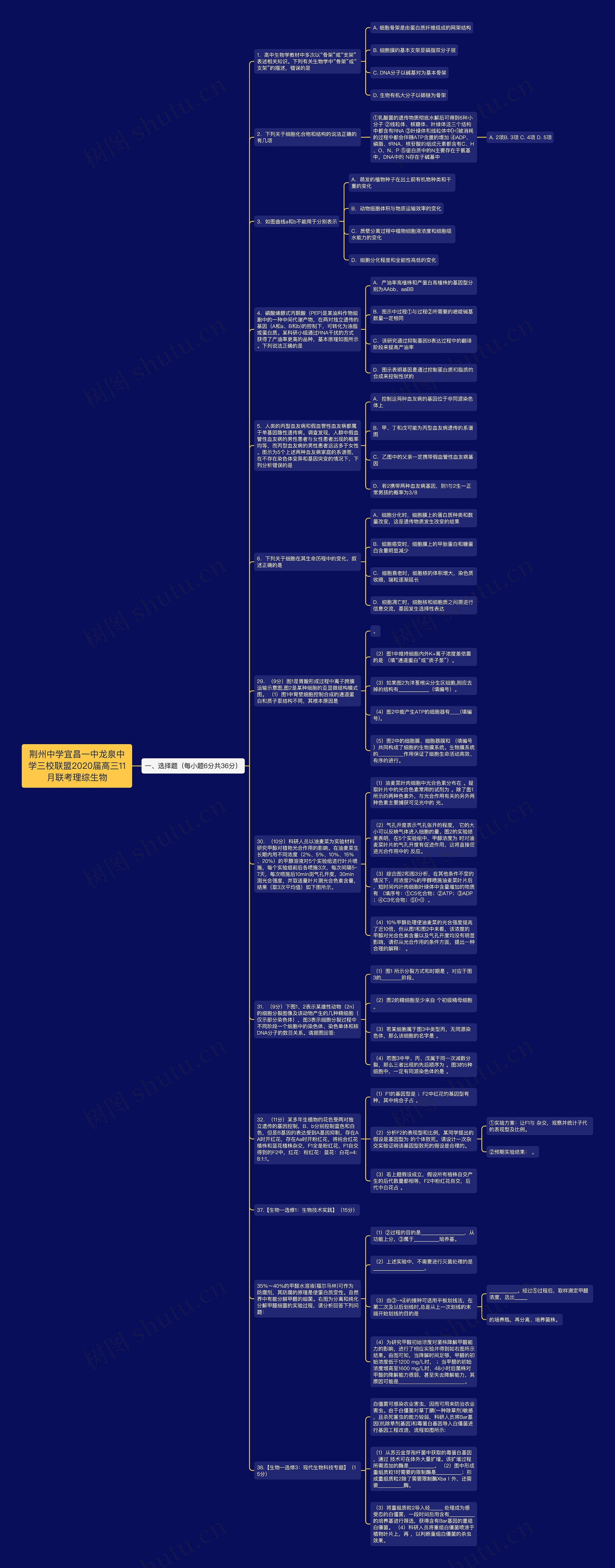 荆州中学宜昌一中龙泉中学三校联盟2020届高三11月联考理综生物思维导图