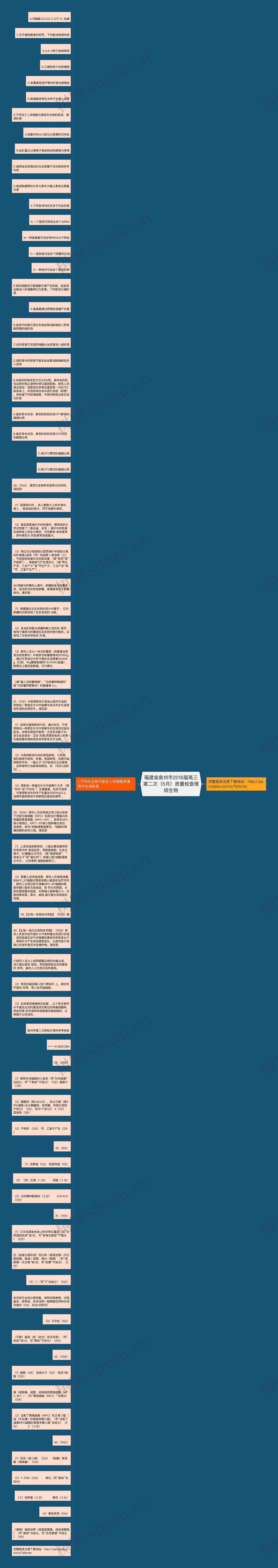 福建省泉州市2016届高三第二次（5月）质量检查理综生物思维导图