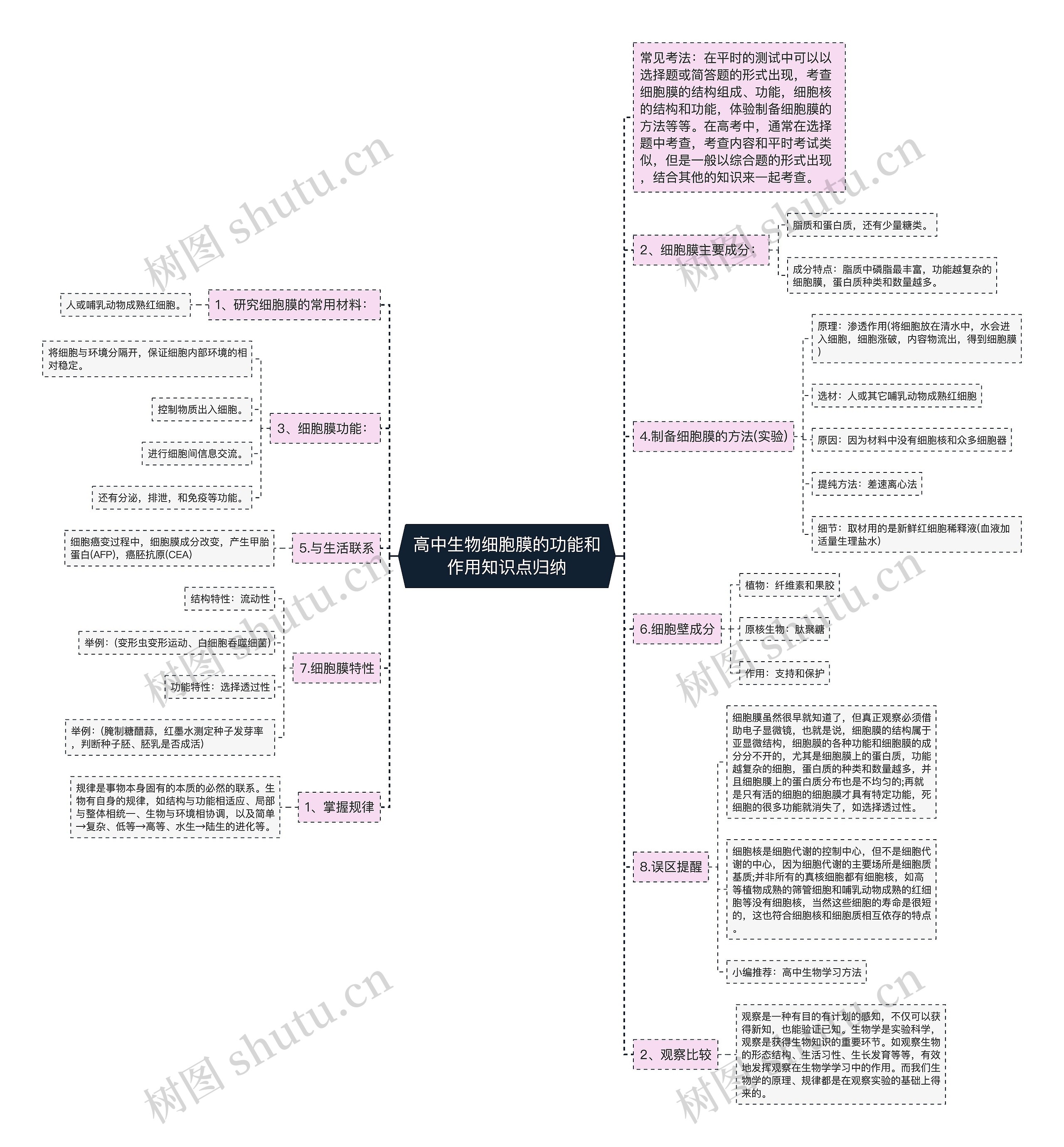 高中生物细胞膜的功能和作用知识点归纳思维导图