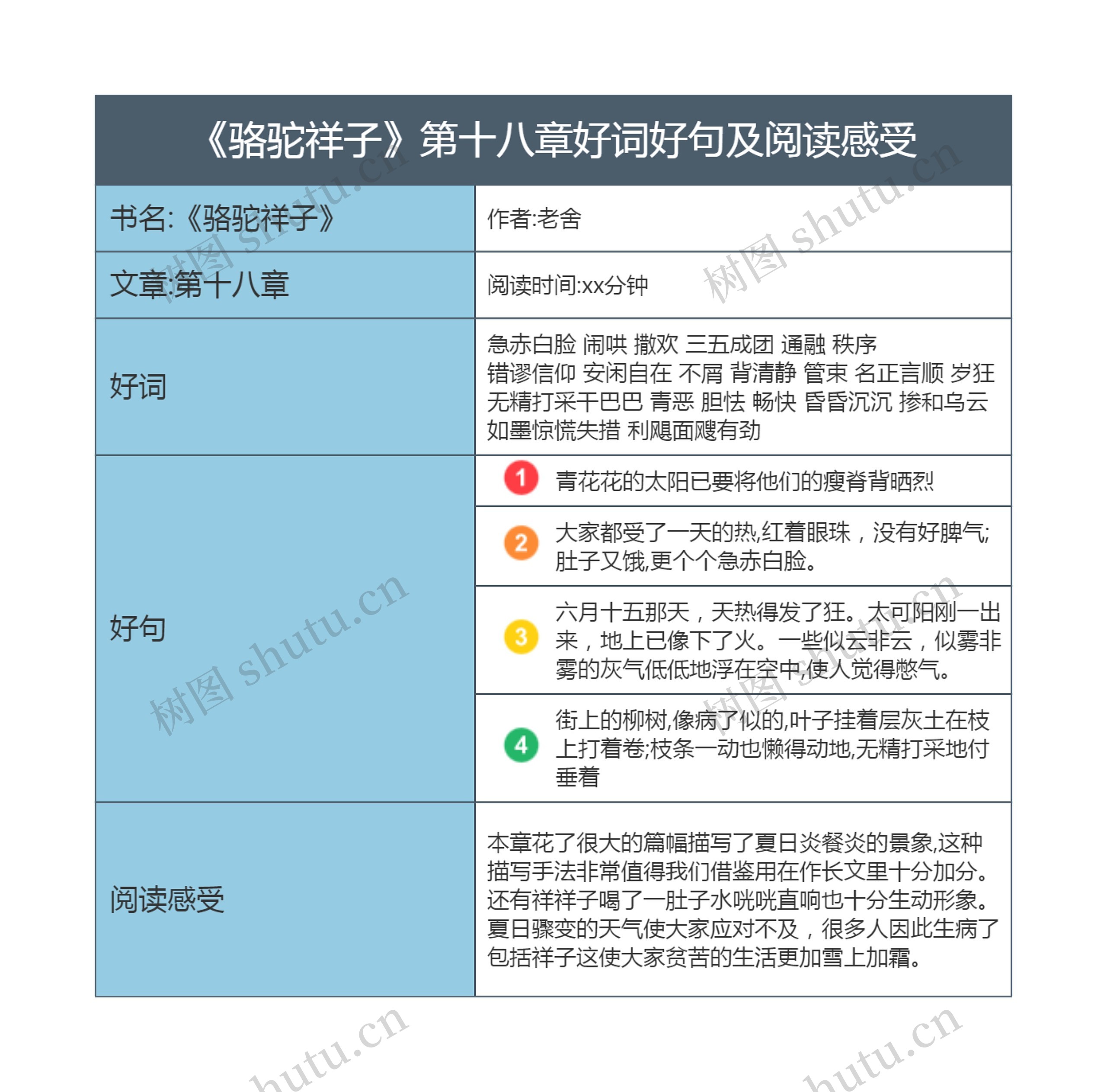 《骆驼祥子》第十八章好词好句及阅读感受