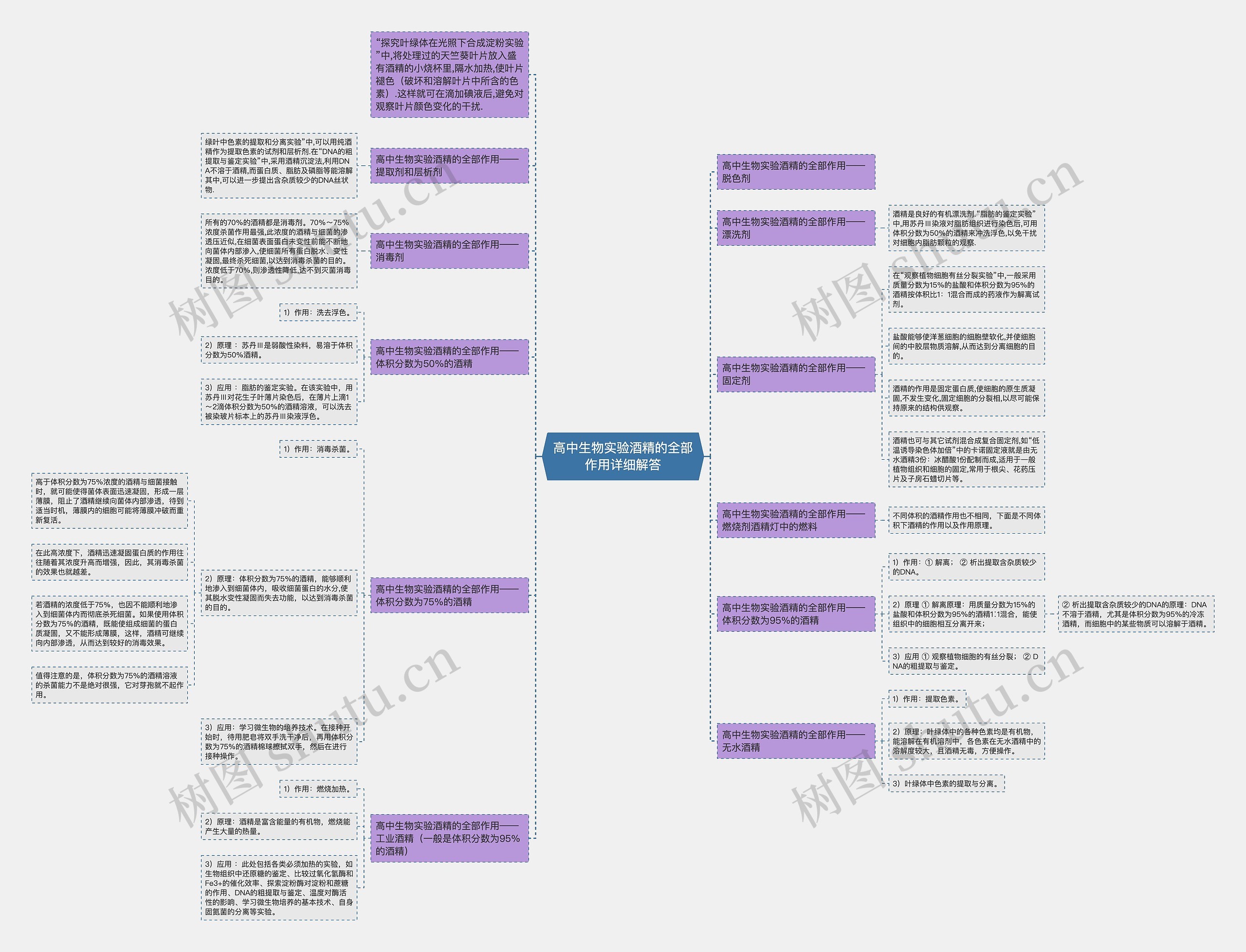 高中生物实验酒精的全部作用详细解答思维导图