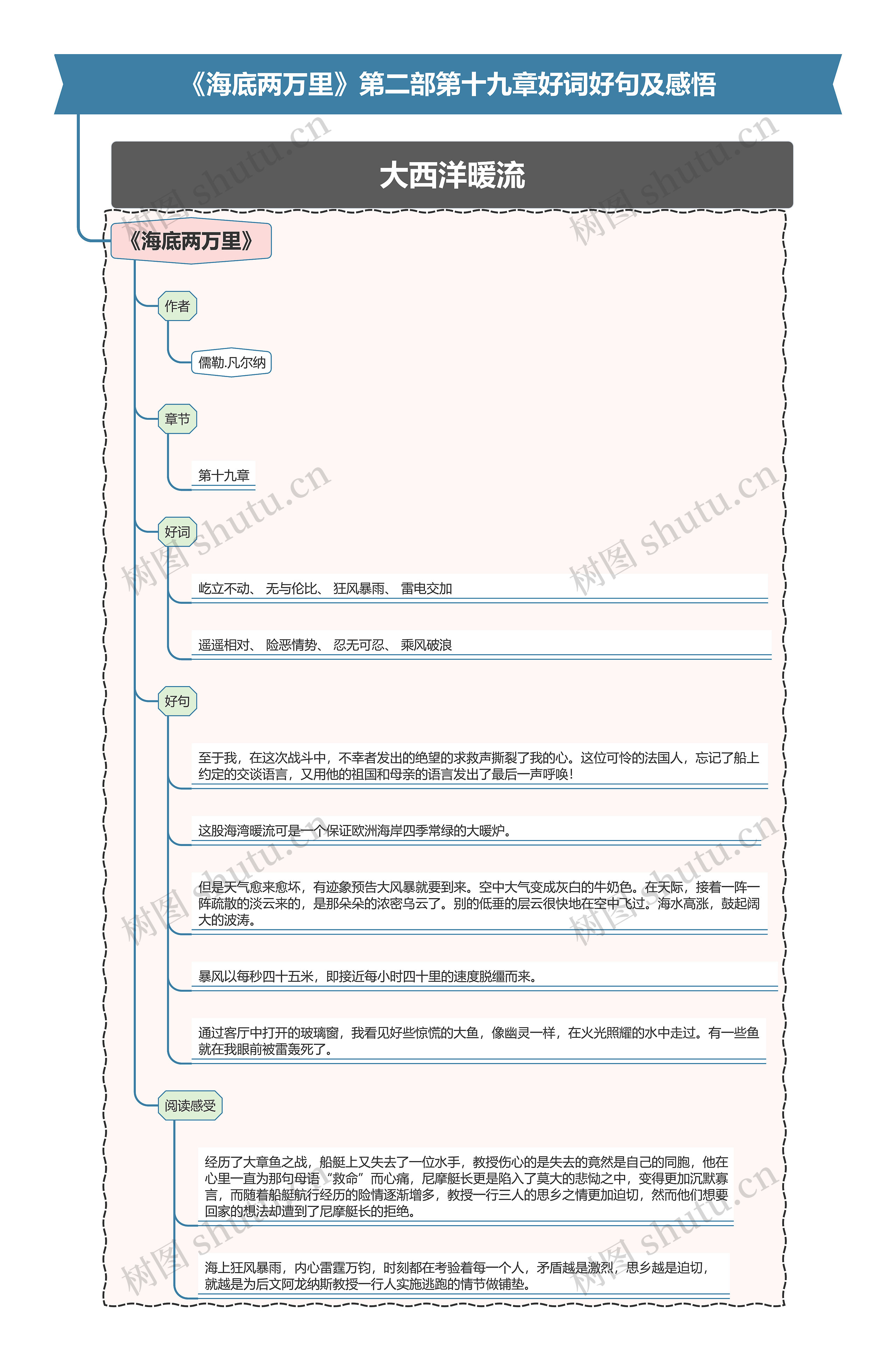 《海底两万里》第二部第十九章好词好句及感悟思维导图