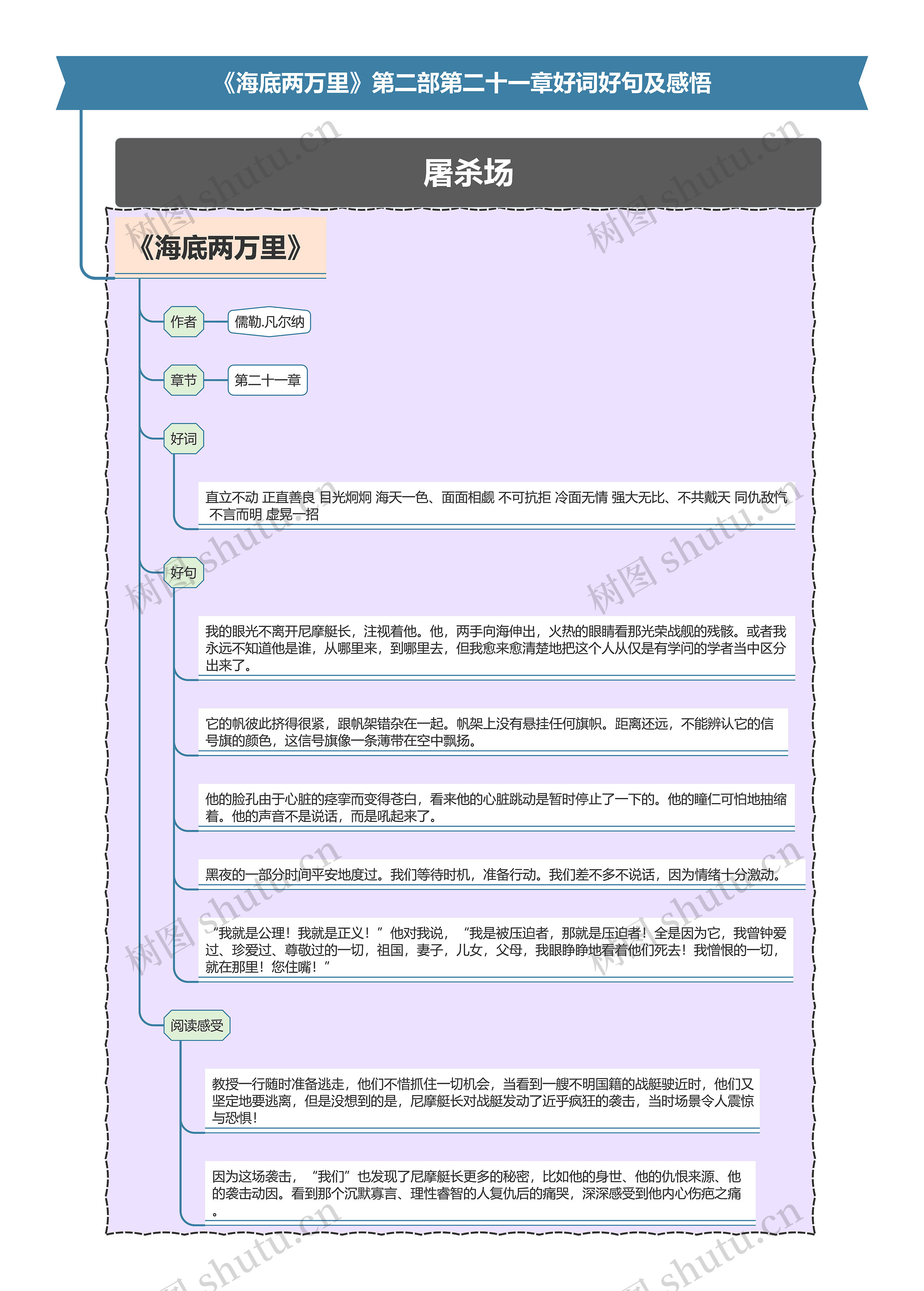 《海底两万里》第二部第二十一章好词好句及感悟思维导图