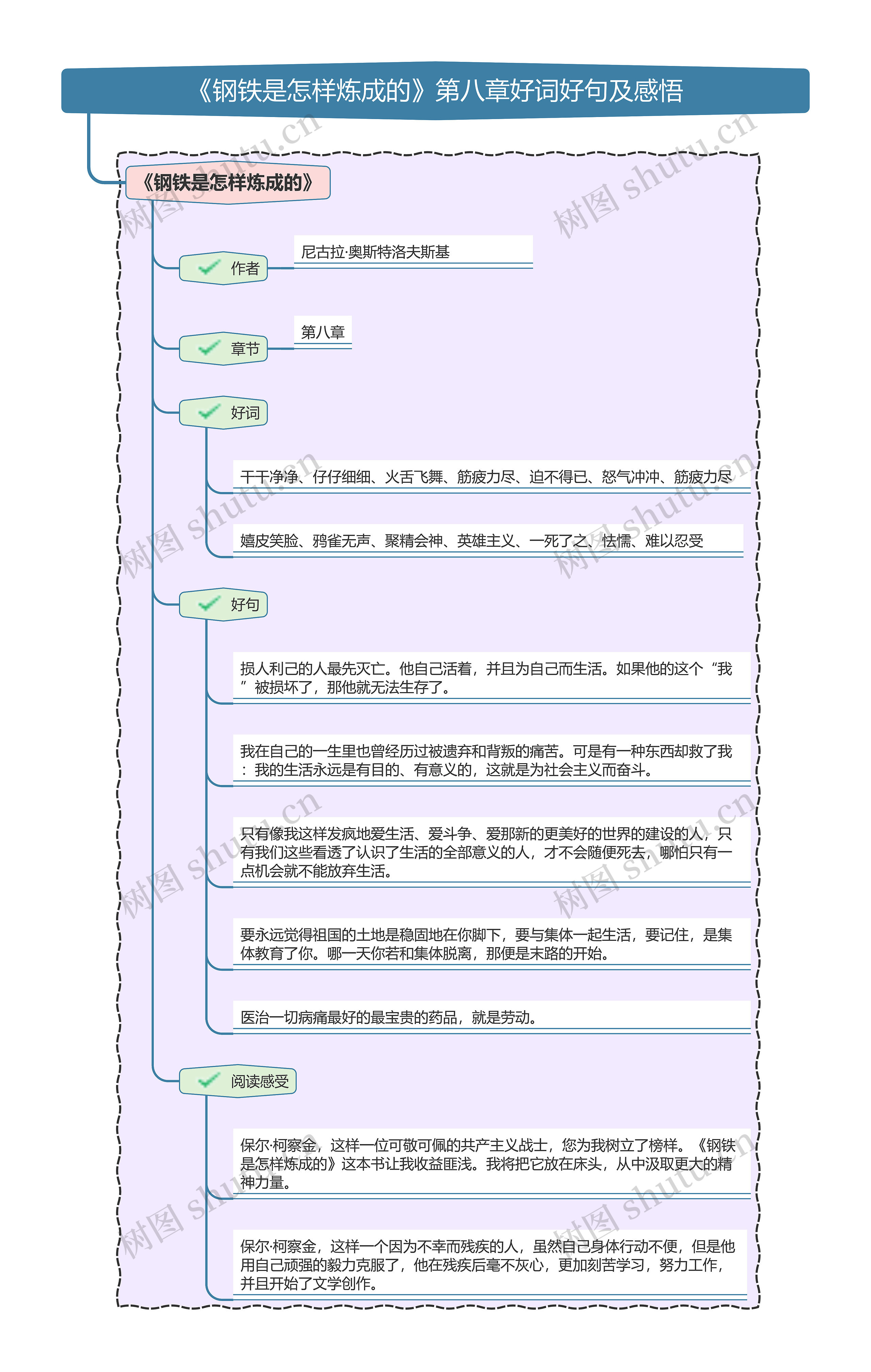 《钢铁是怎样炼成的》第八章好词好句及感悟思维导图