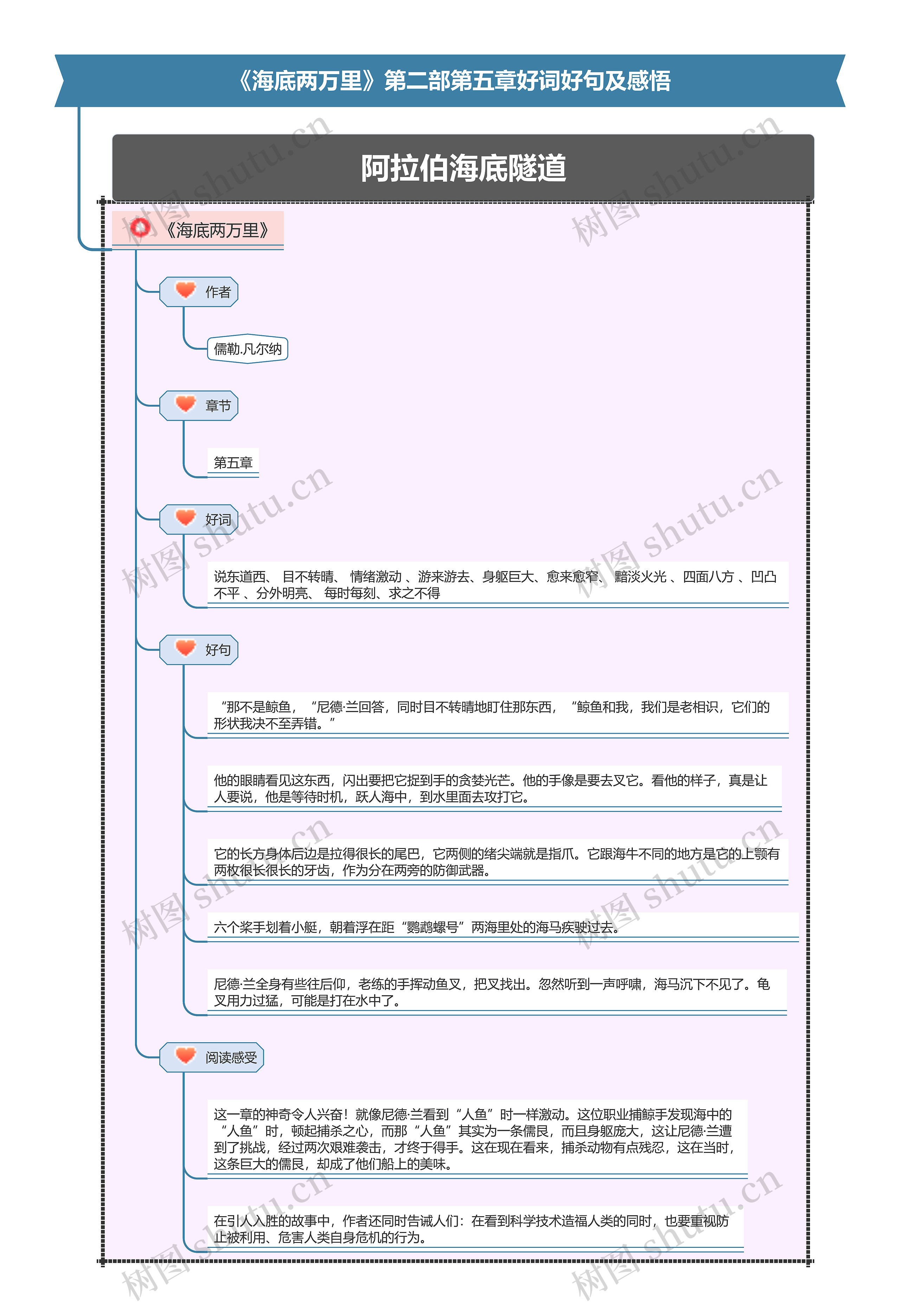 《海底两万里》第二部第五章好词好句及感悟思维导图高清图 《海底两万里》第二部第五章好词好句及感悟思维导图