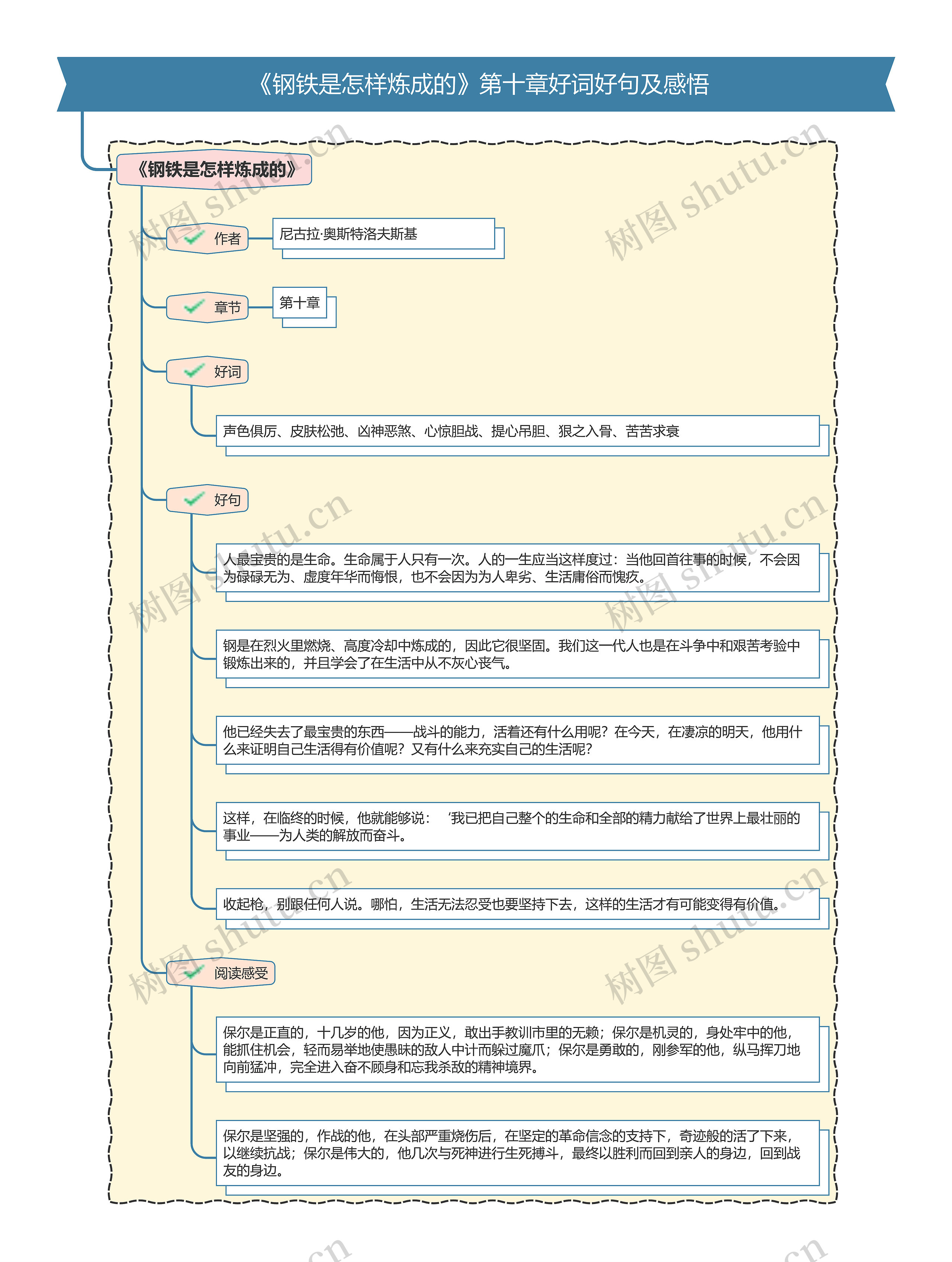  《钢铁是怎样炼成的》第十章好词好句及感悟思维导图