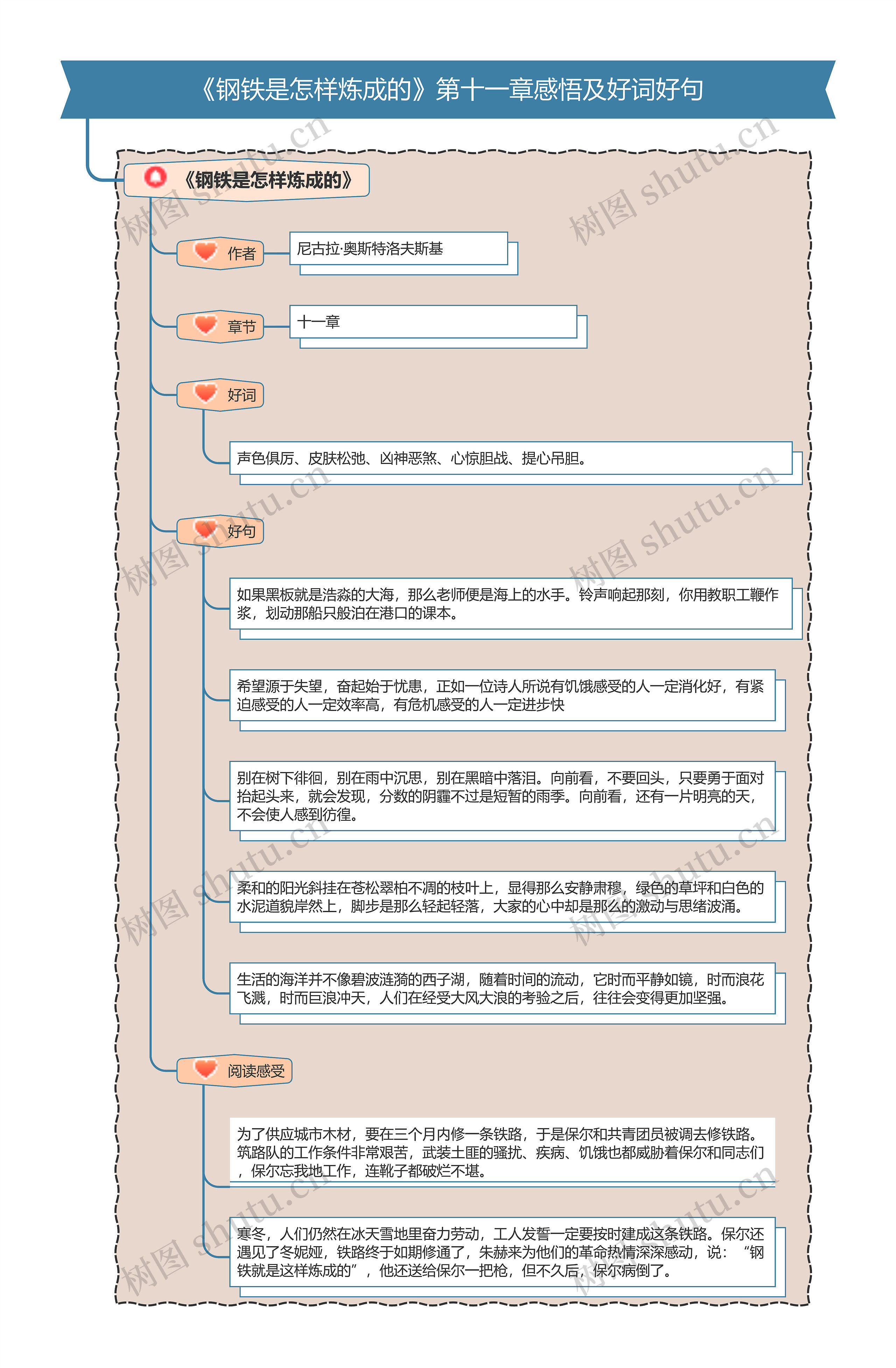 《钢铁是怎样炼成的》第十一章感悟及好词好句思维导图