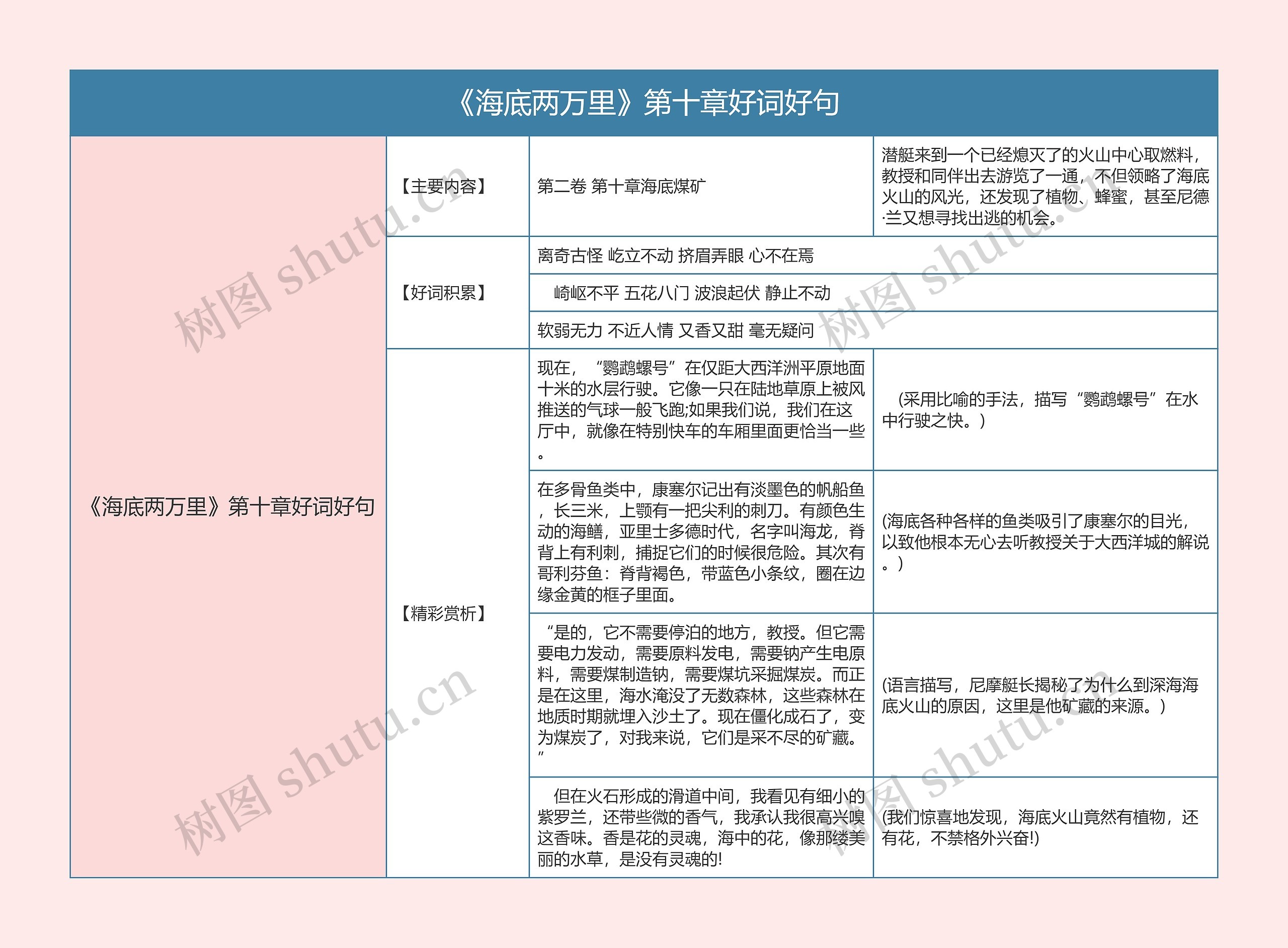 《海底两万里》第十章好词好句的思维导图