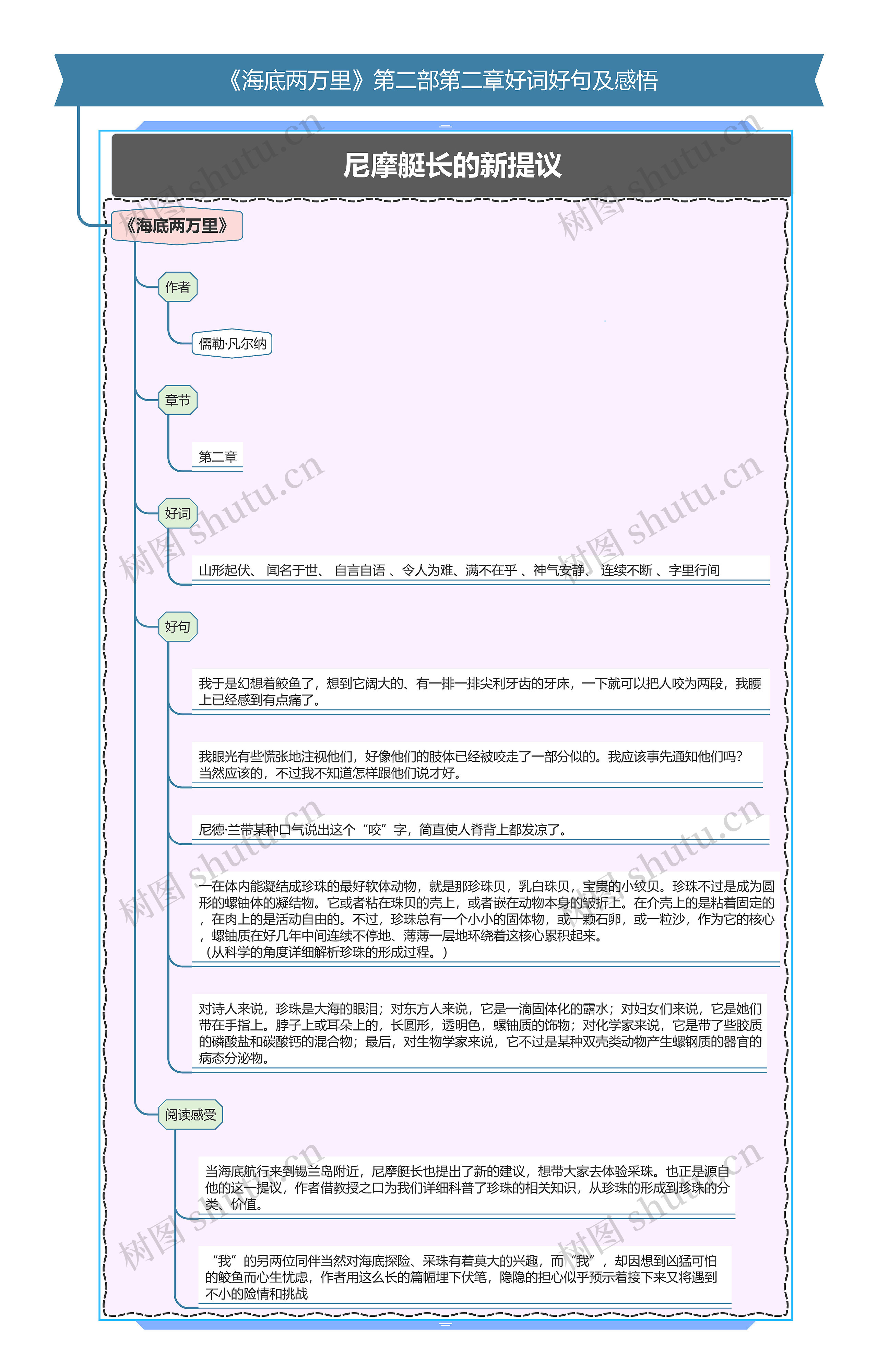 《海底两万里》第二部第二章好词好句及感悟思维导图