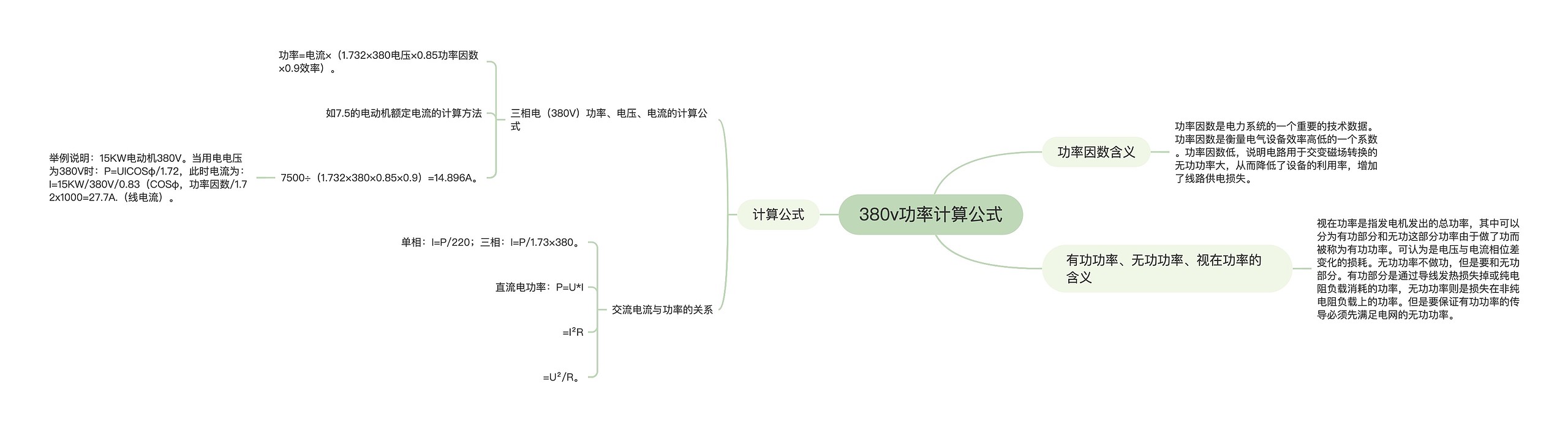 380v功率计算公式思维导图