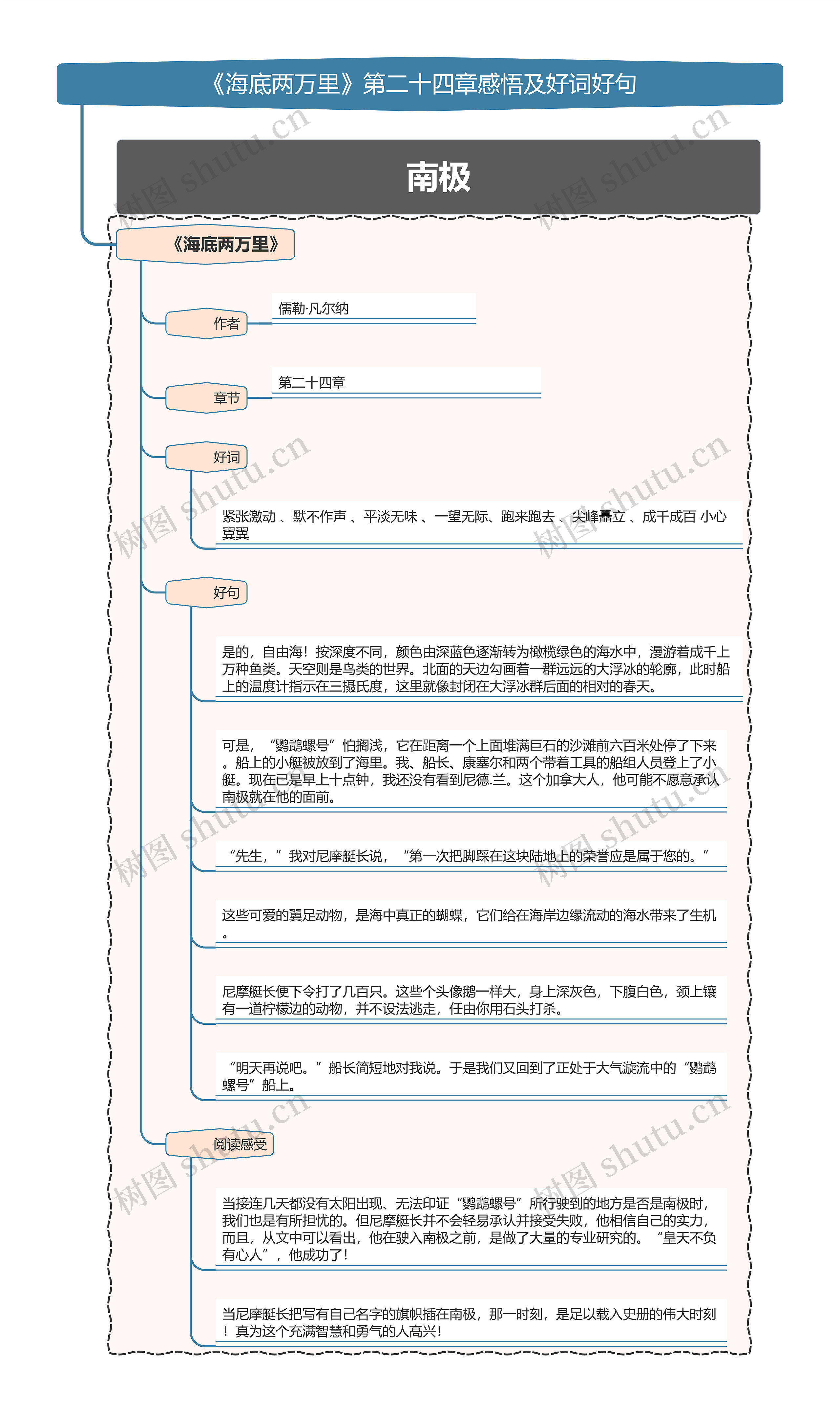 《海底两万里》第二部第二十四章感悟及好词好句思维导图