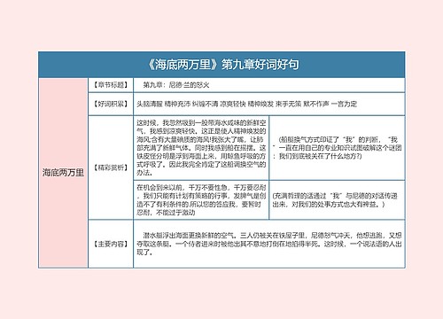 《海底两万里》第九章好词好句的思维导图