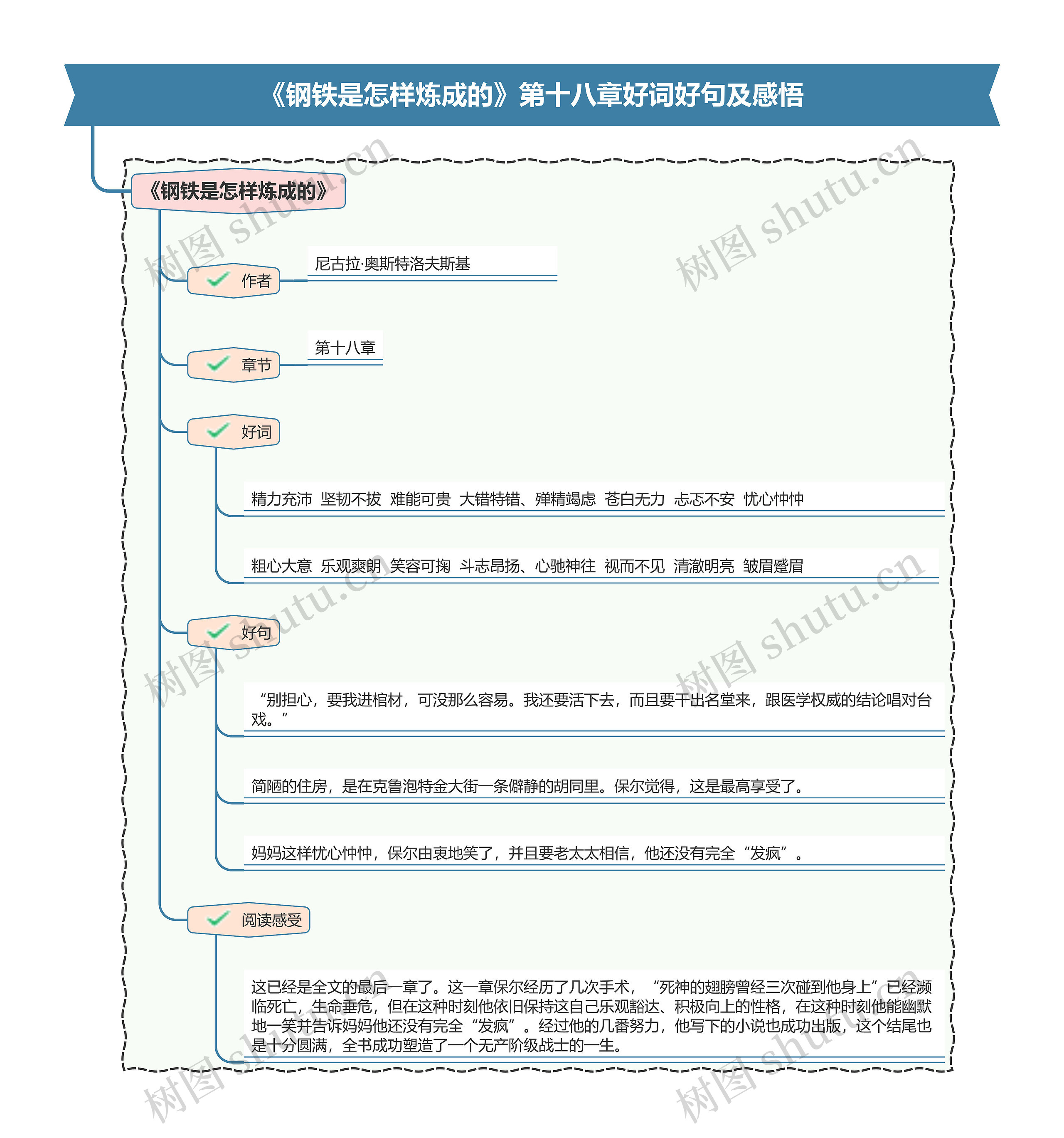 《钢铁是怎样炼成的》第十八章好词好句及感悟思维导图