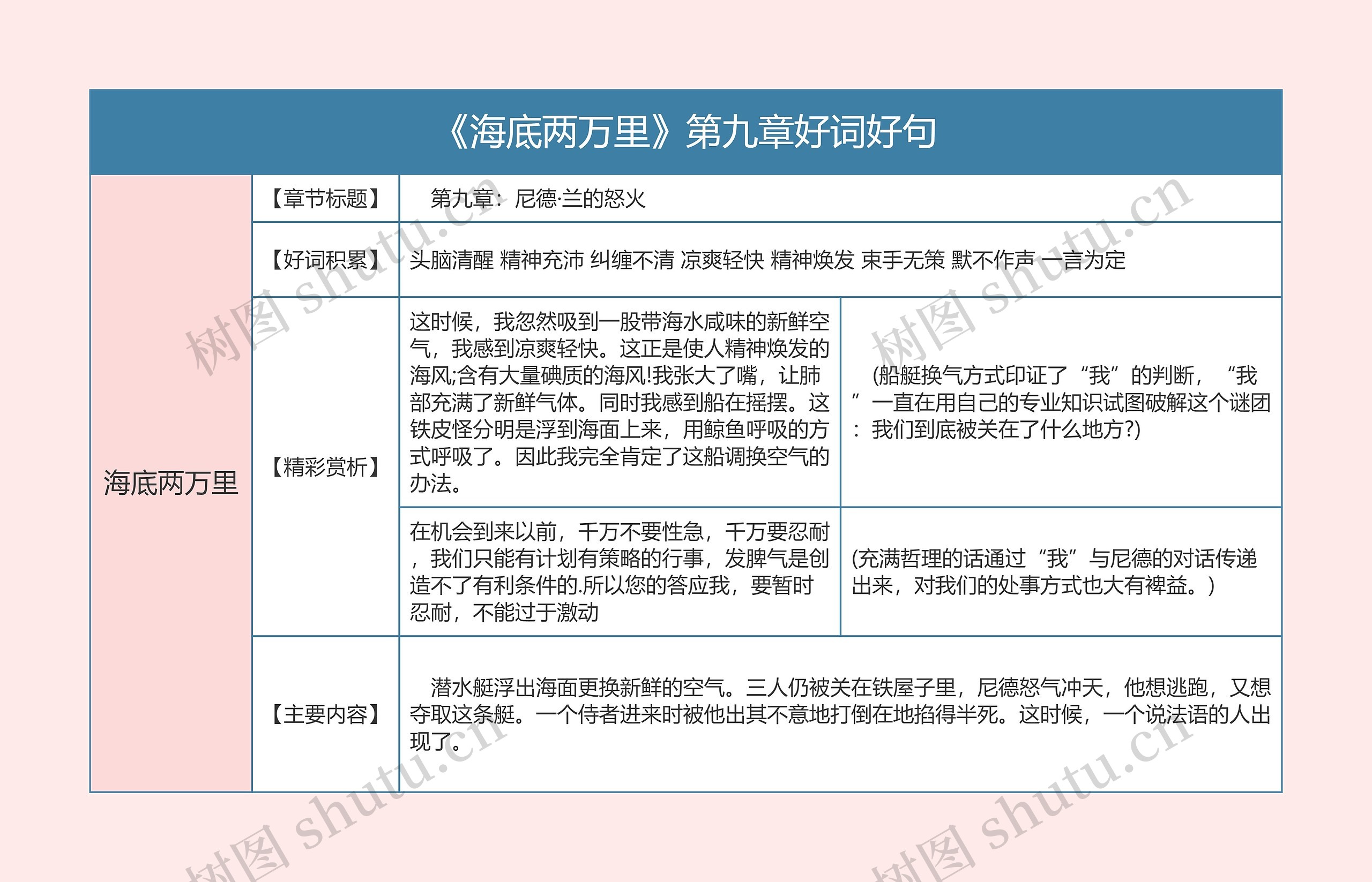 《海底两万里》第九章好词好句的思维导图